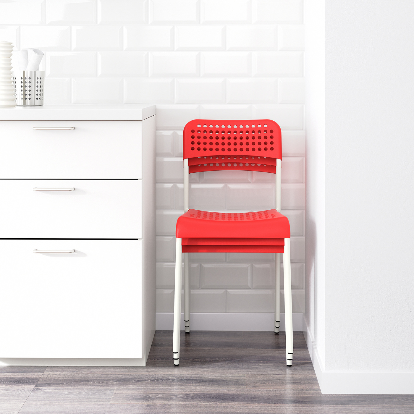 IKEA ADDE チェア4脚セット レッド　スタッキング 椅子 ADDE chair red/white - IKEA