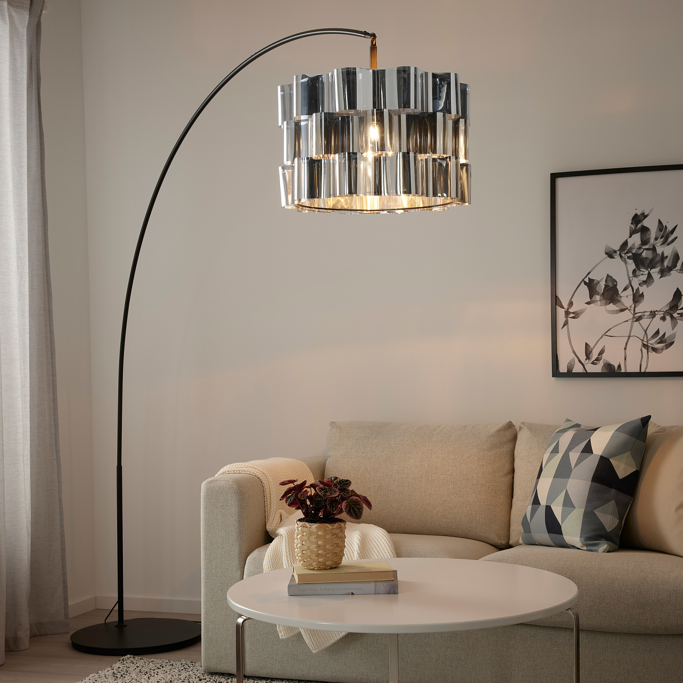 ÄLVSTARR / SKAFTET floor lamp, arched chrome effect/black - IKEA