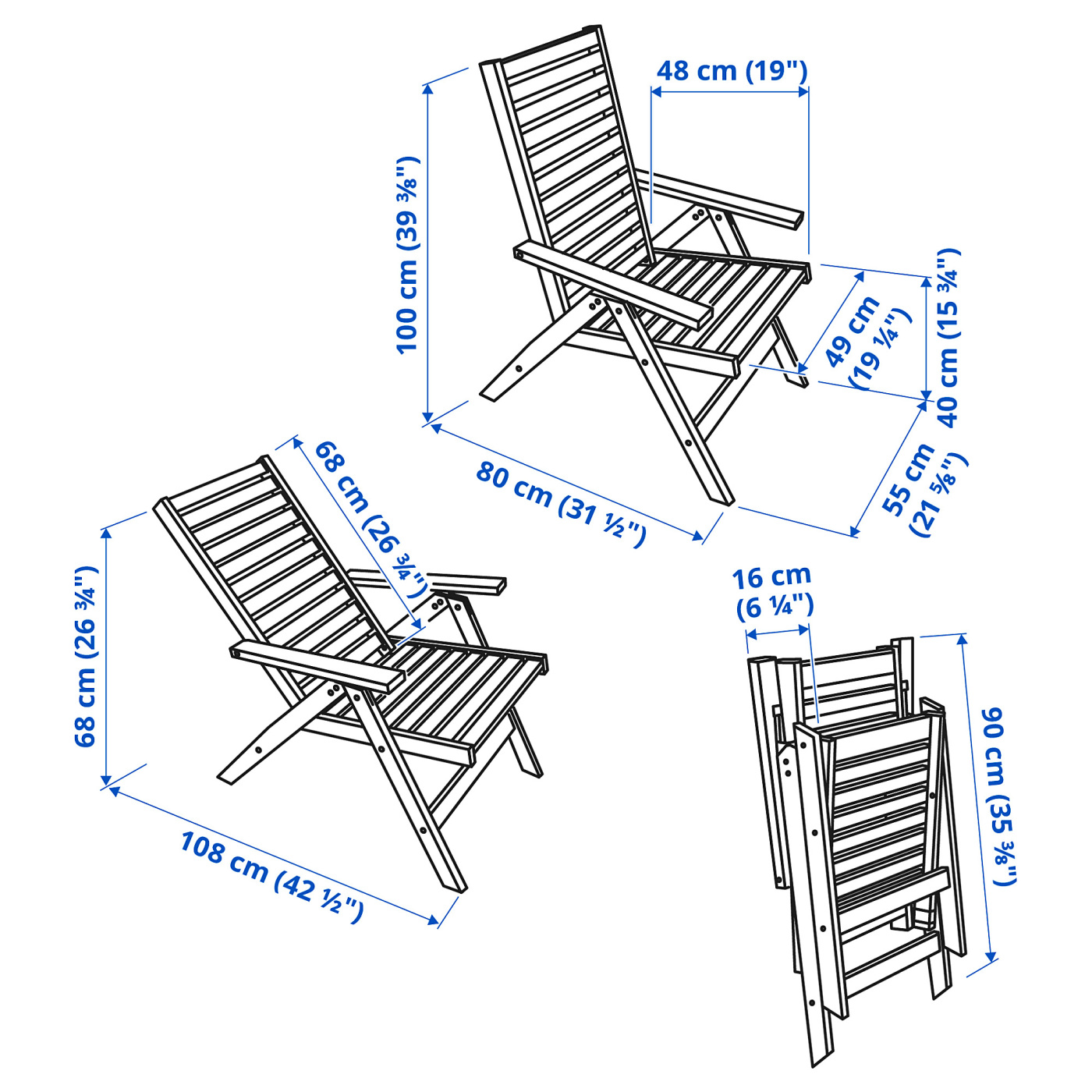 ÄPPLARÖ reclining chair, outdoor foldable brown stained - IKEA