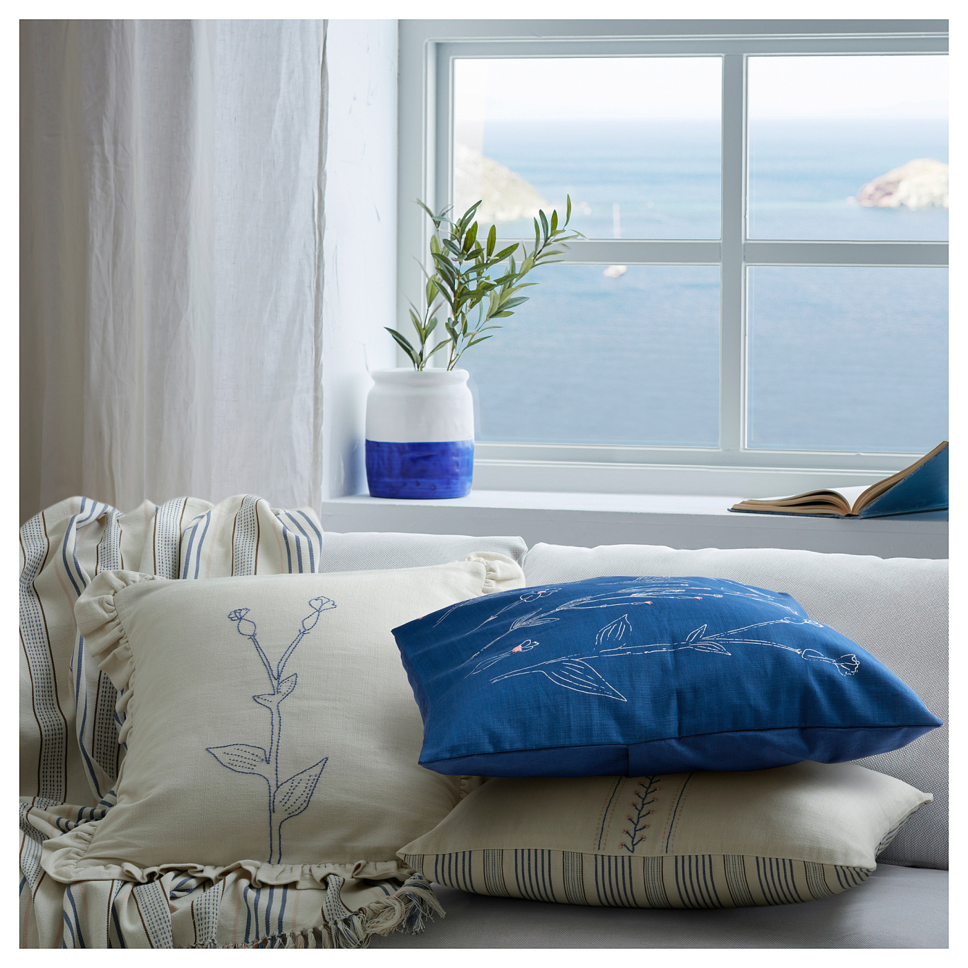 ÅKERNEJLIKA cushion cover blue embroidery - IKEA