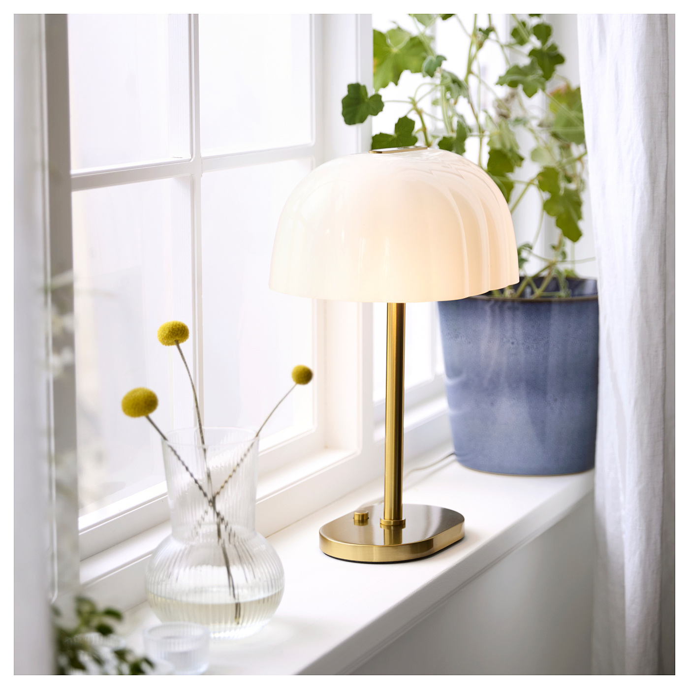 AKTERSPRING table lamp opal white glass/brass-plated - IKEA