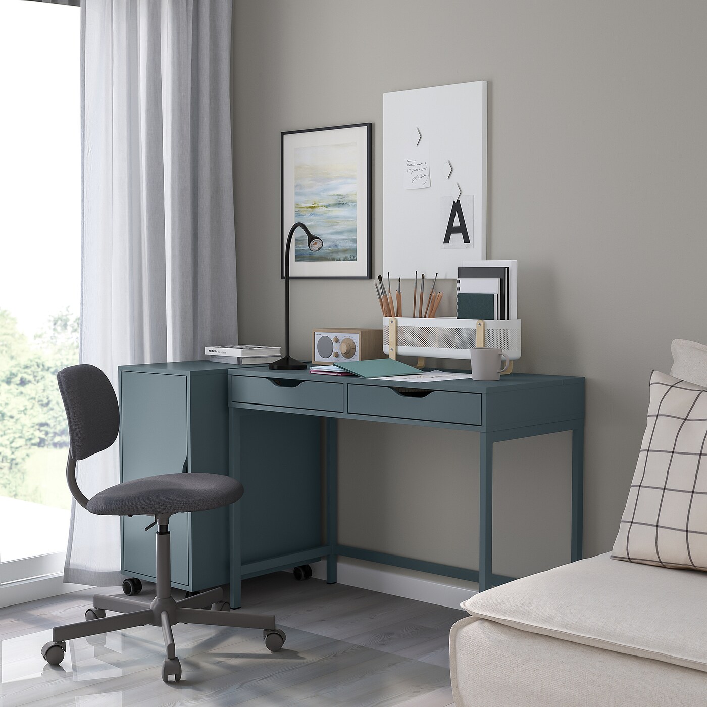 IKEA　机　青 IKEA Pahl Desk with Add-on Unit White Blue 391.289.55 Size