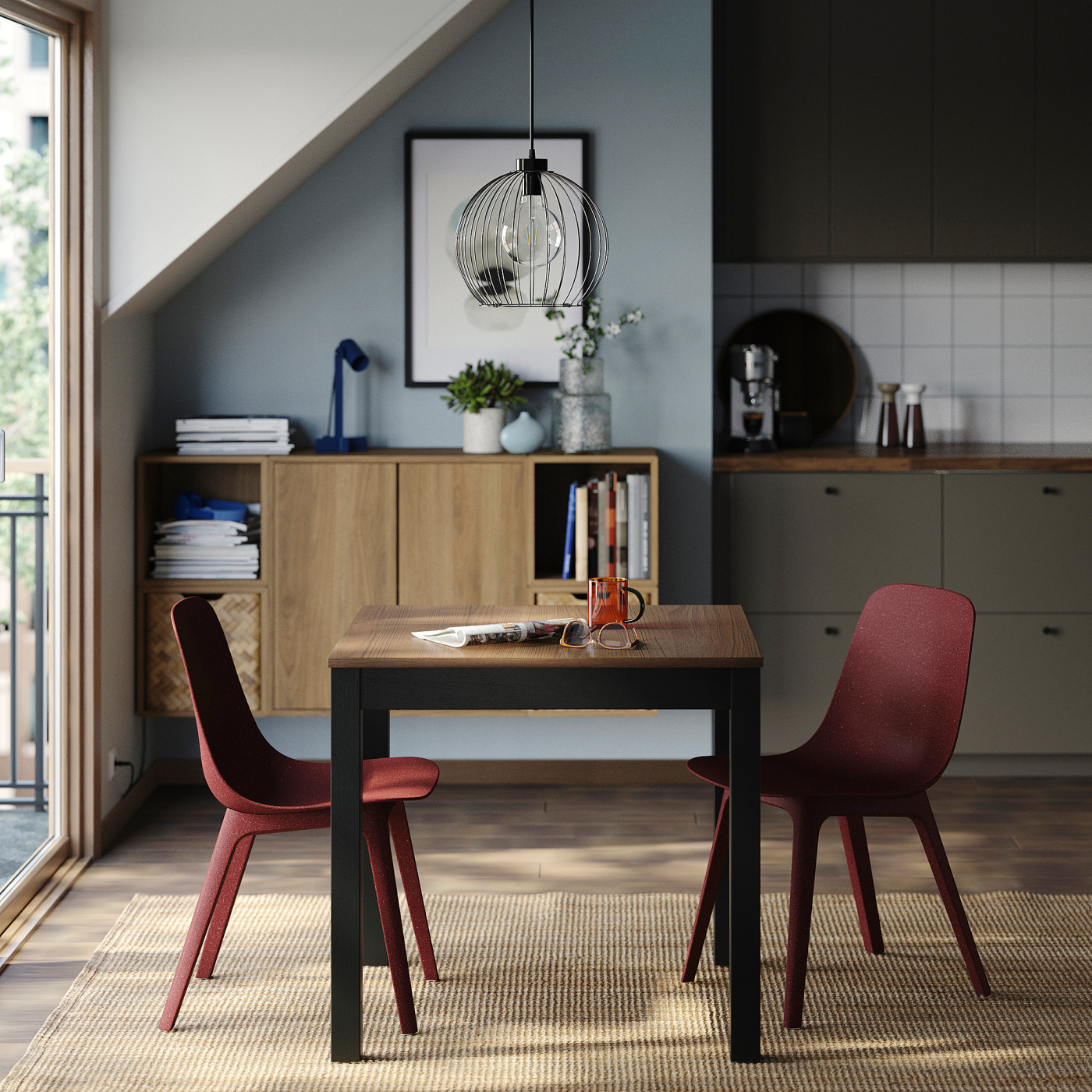 【美品】IKEA ODGER オドゲル　ダイニングチェア　レッド　2脚 ÅLHULT / ODGER table and 2 chairs black/brown/red - IKEA