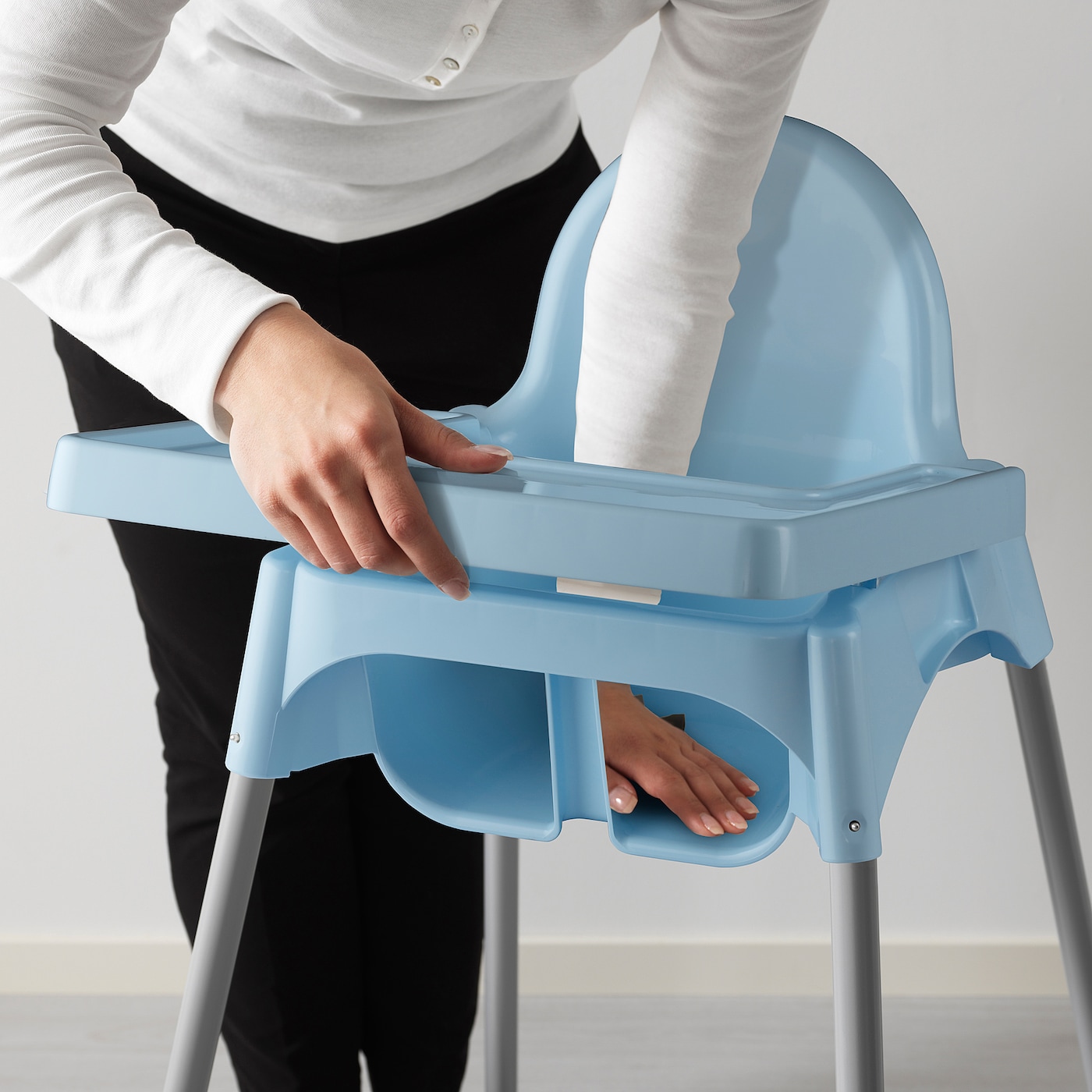 ANTILOP highchair with safety belt light blue silver colour IKEA