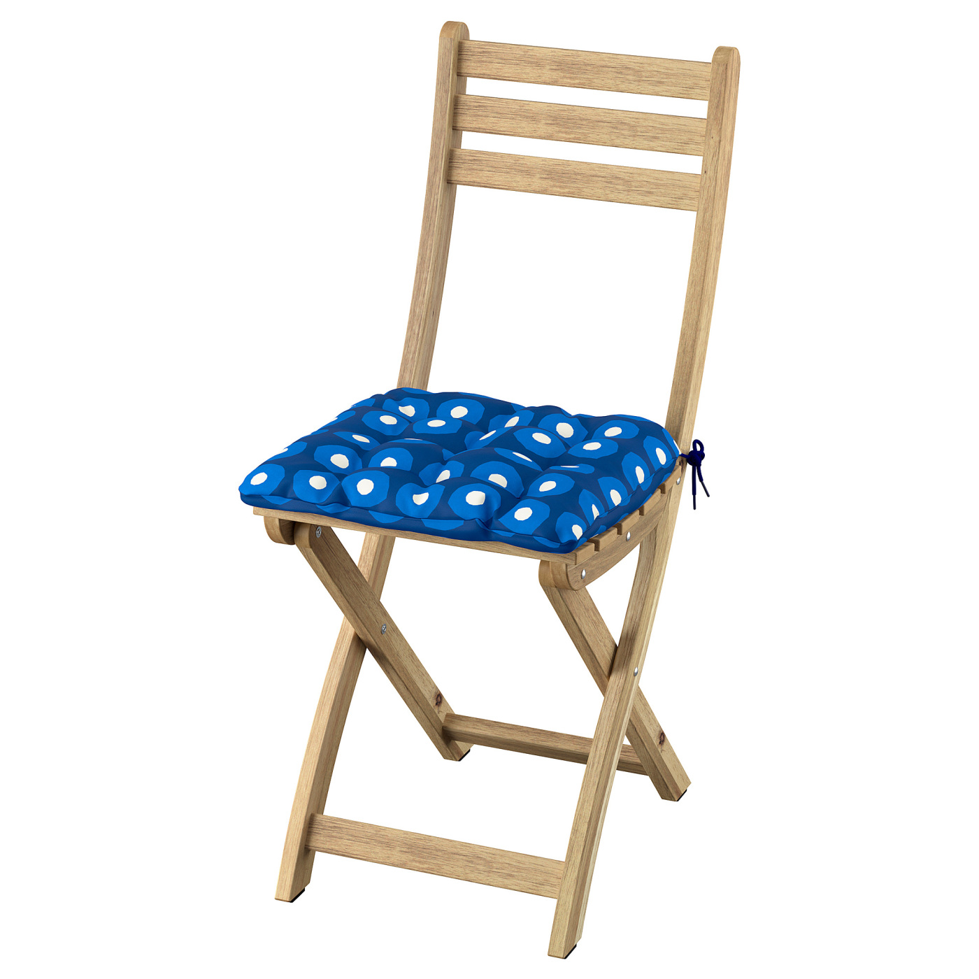 ASKHOLMEN chair, outdoor foldable acacia/Klösan dark blue - IKEA