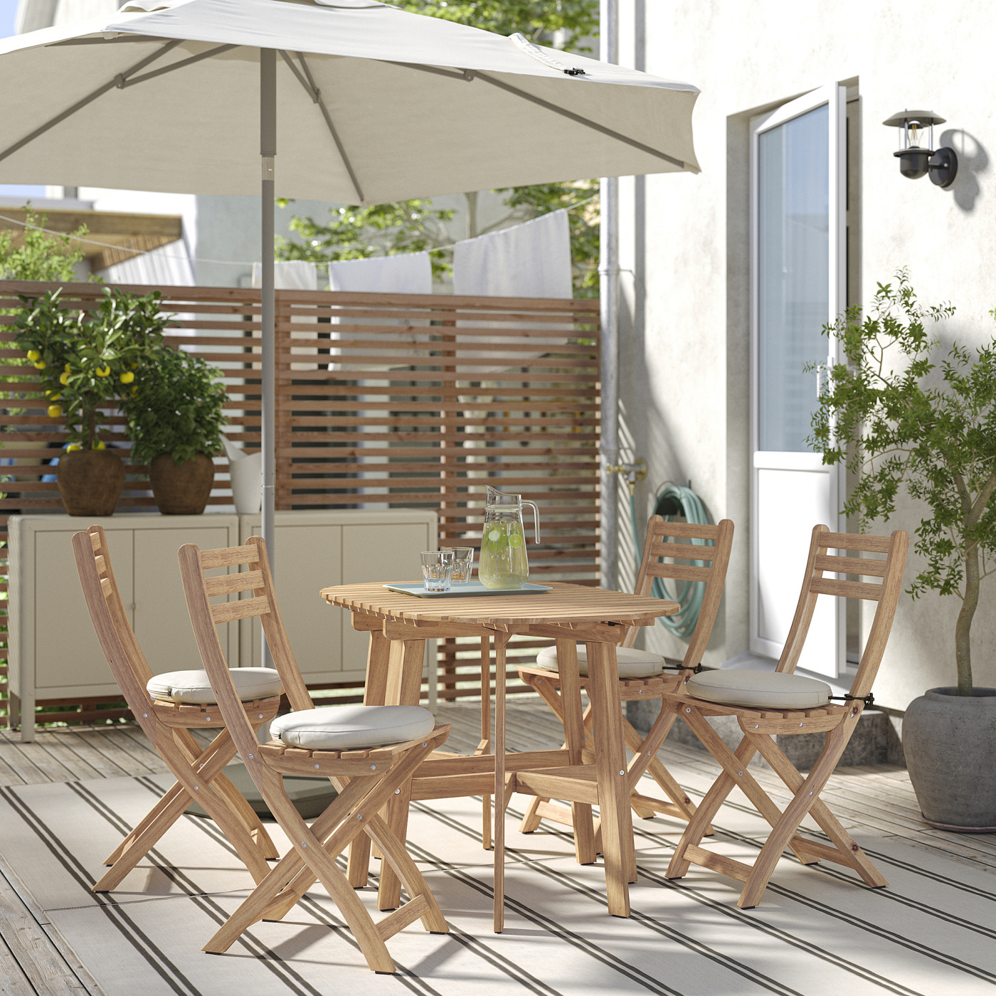 ASKHOLMEN gateleg table+4 chairs, outdoor foldable acacia/Frösön