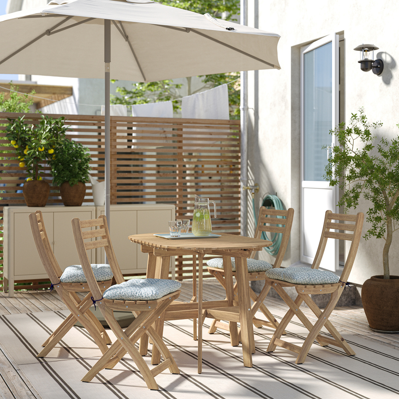 ASKHOLMEN gateleg table+4 chairs, outdoor foldable acacia/Klösan