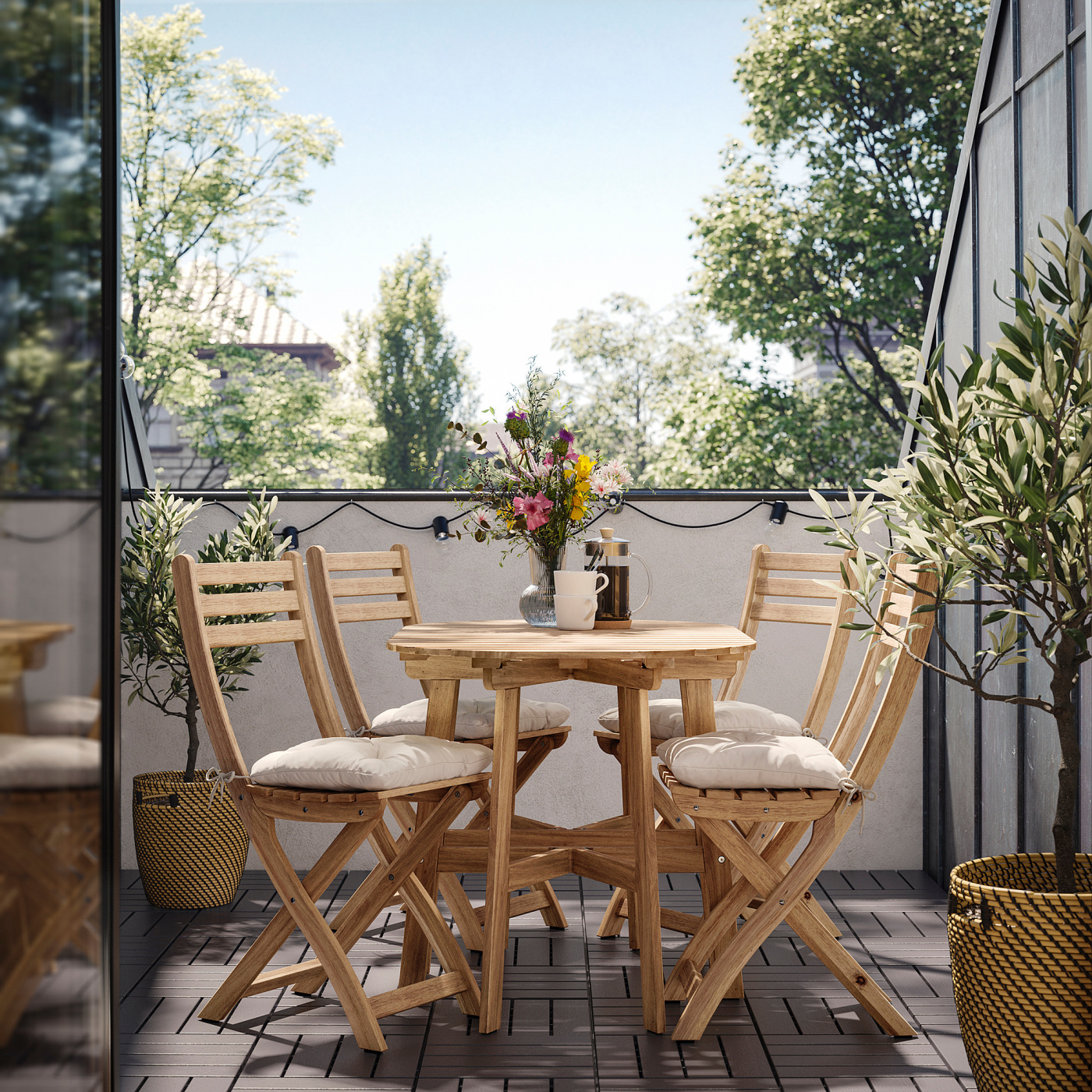 ASKHOLMEN gateleg table+4 chairs, outdoor foldable acacia/Kuddarna ...