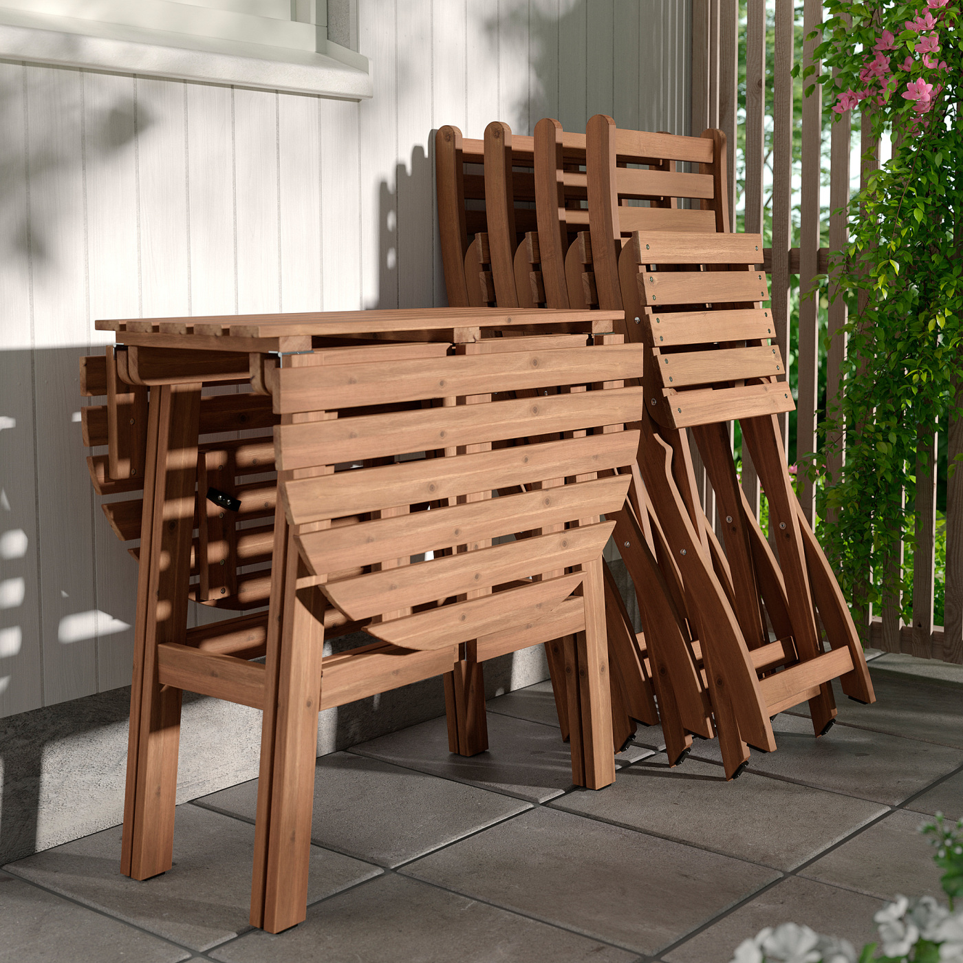 値下げ！【傷・汚れあり】IKEA ASKHOLMEN 屋外テーブル＋チェア4脚 ASKHOLMEN gateleg table, outdoor dark brown - IKEA