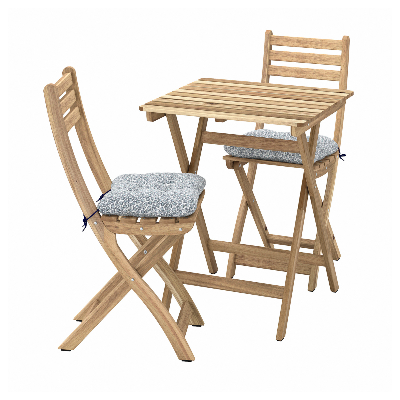 ASKHOLMEN table+2 folding chairs, outdoor acacia/Klösan blue - IKEA