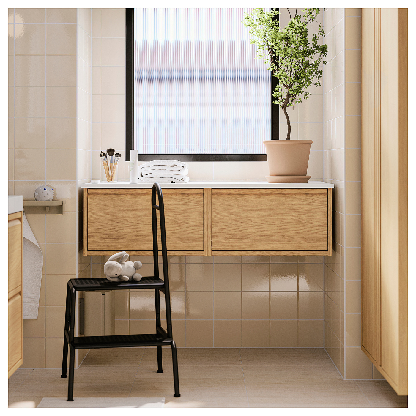 BÄSINGEN step stool with handrail, 2-steps anthracite - IKEA
