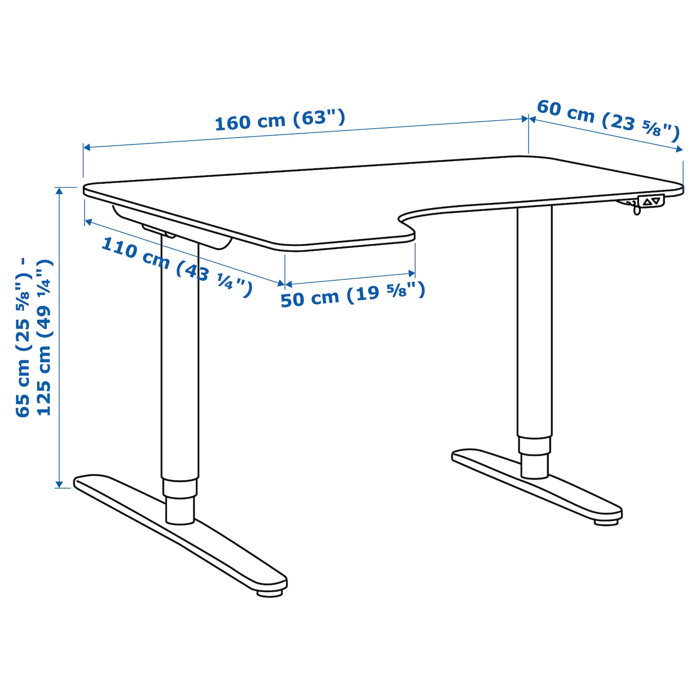 BEKANT corner desk left sit stand linoleum blue black IKEA