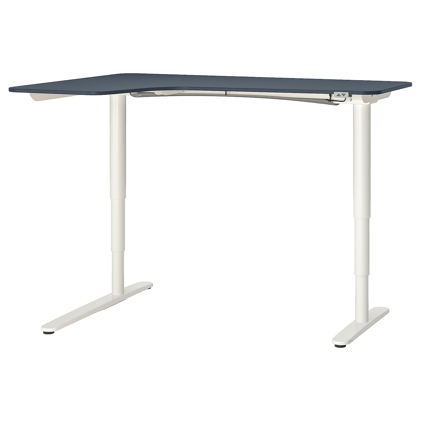 BEKANT corner desk left sit/stand linoleum blue/white - IKEA