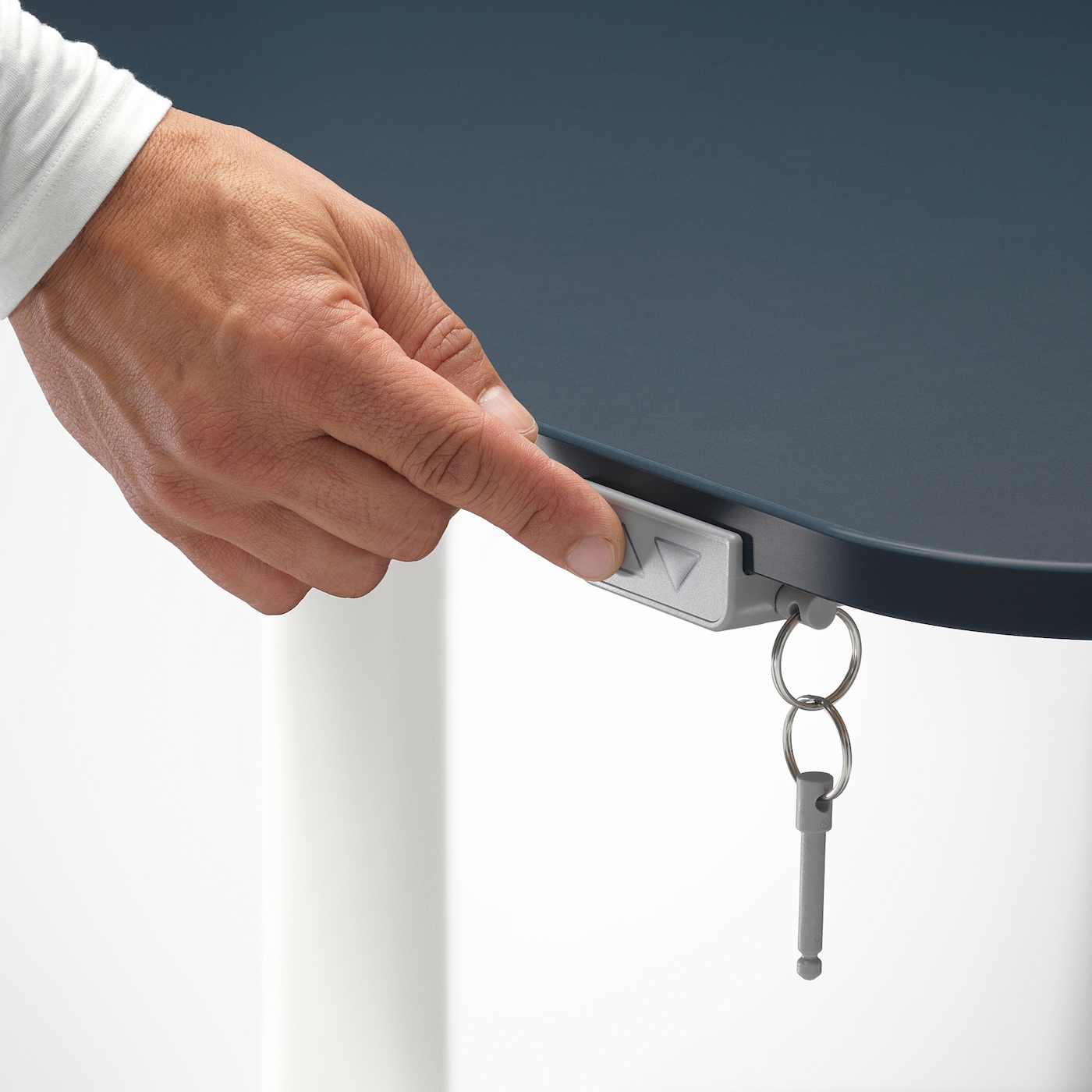 BEKANT corner desk left sit/stand linoleum blue/white - IKEA