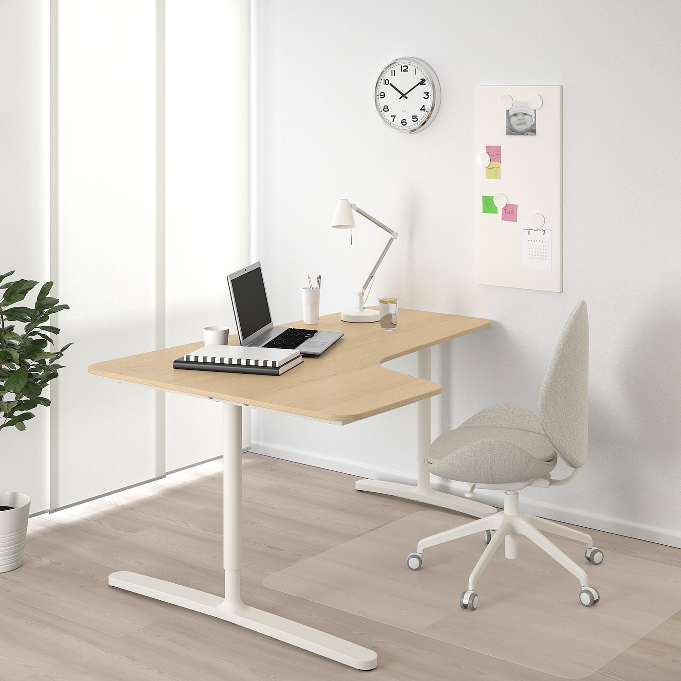 BEKANT corner desk right white stained oak veneer/black - IKEA