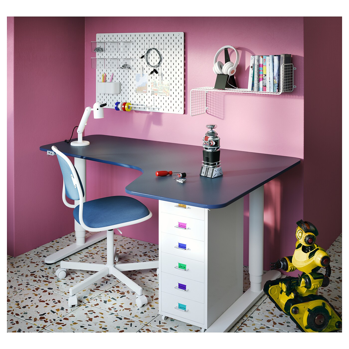 100 ％品質保証 desk corner BEKANT right IKEA - blue/white linoleum sit/stand オフィス家具