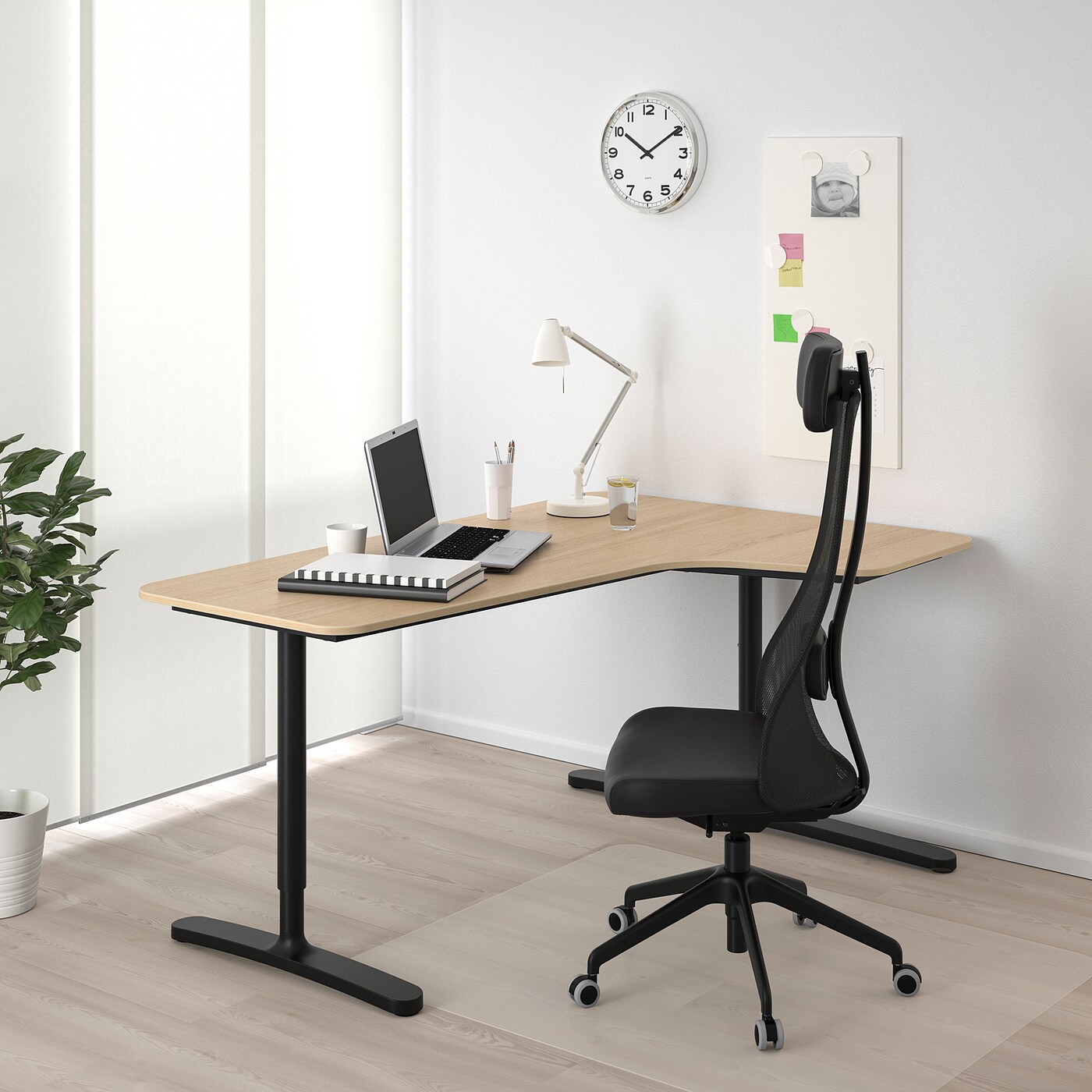 BEKANT corner desk right white stained oak veneer/black - IKEA
