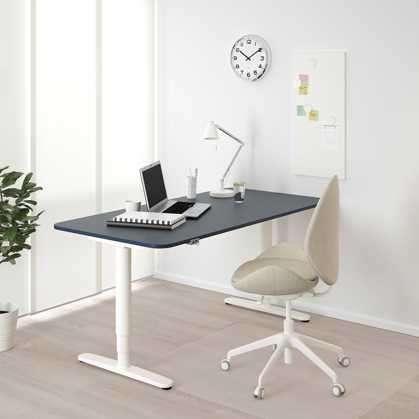 BEKANT desk sit/stand linoleum blue/white - IKEA