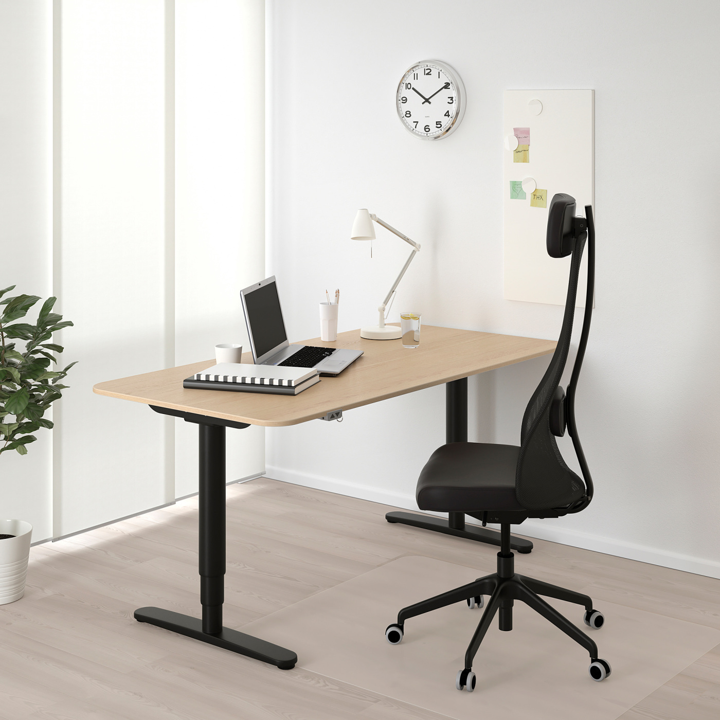 BEKANT desk sit/stand white stained oak veneer/black - IKEA
