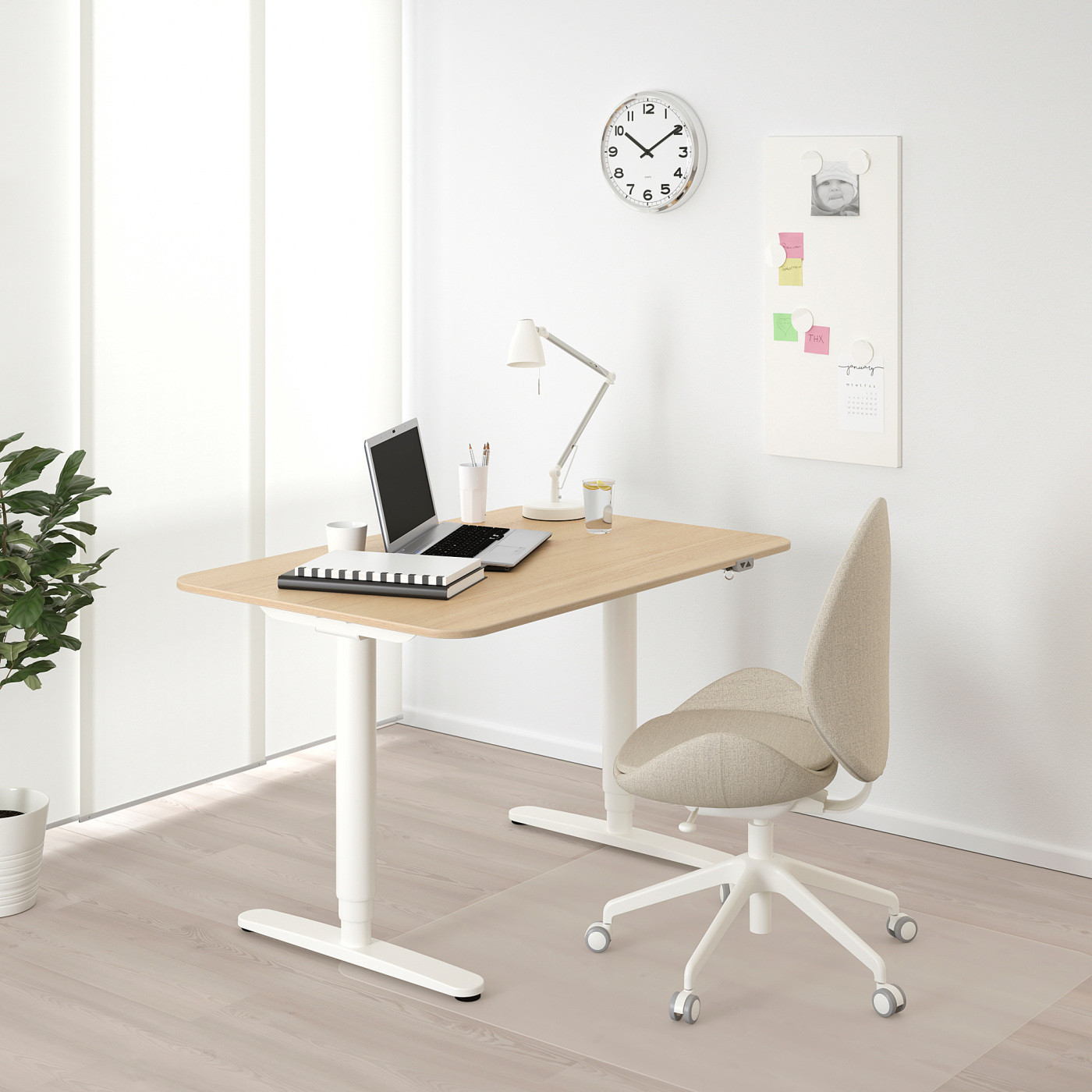 BEKANT desk sit/stand white stained oak veneer/white - IKEA