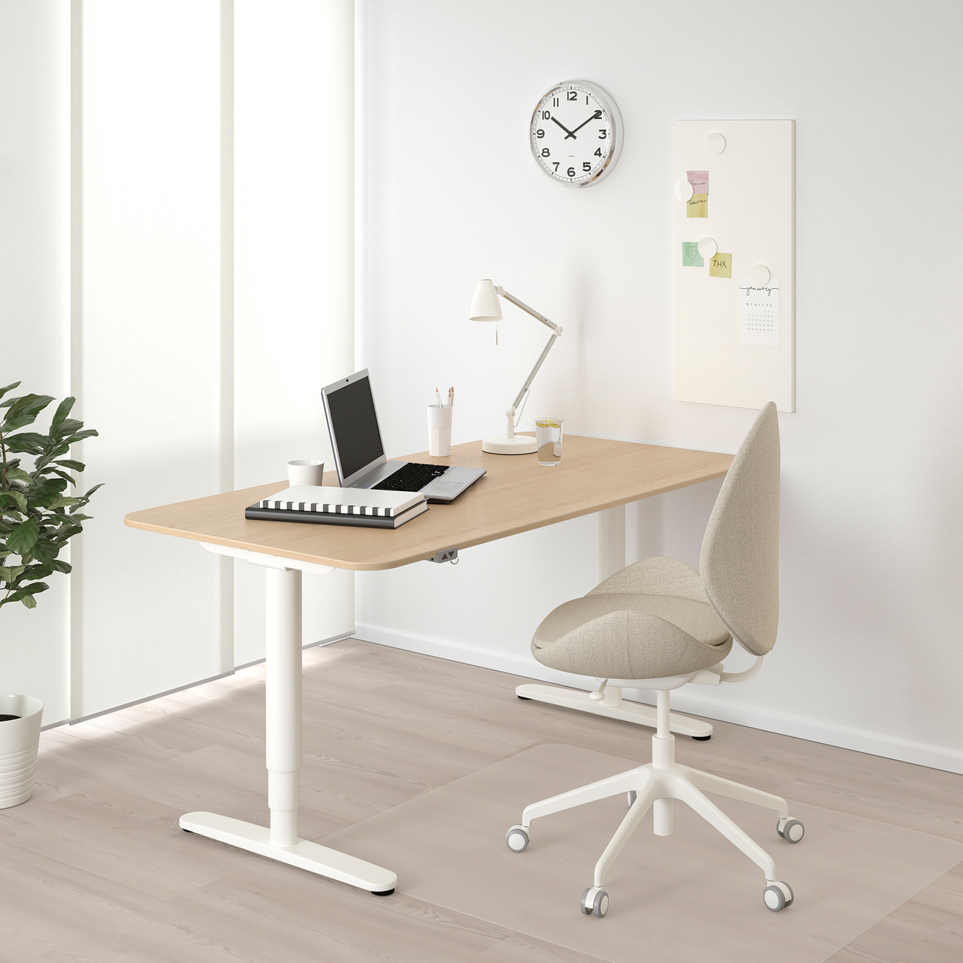 BEKANT desk sit/stand white stained oak veneer/white - IKEA