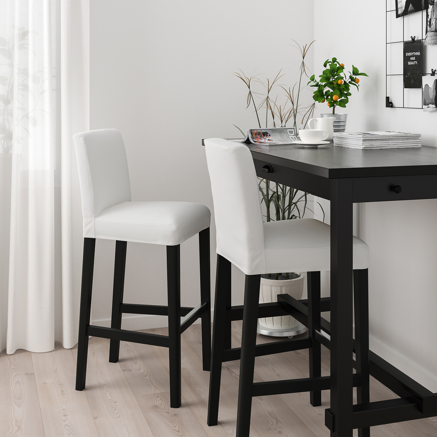 BERGMUND bar stool with backrest black/Inseros white - IKEA