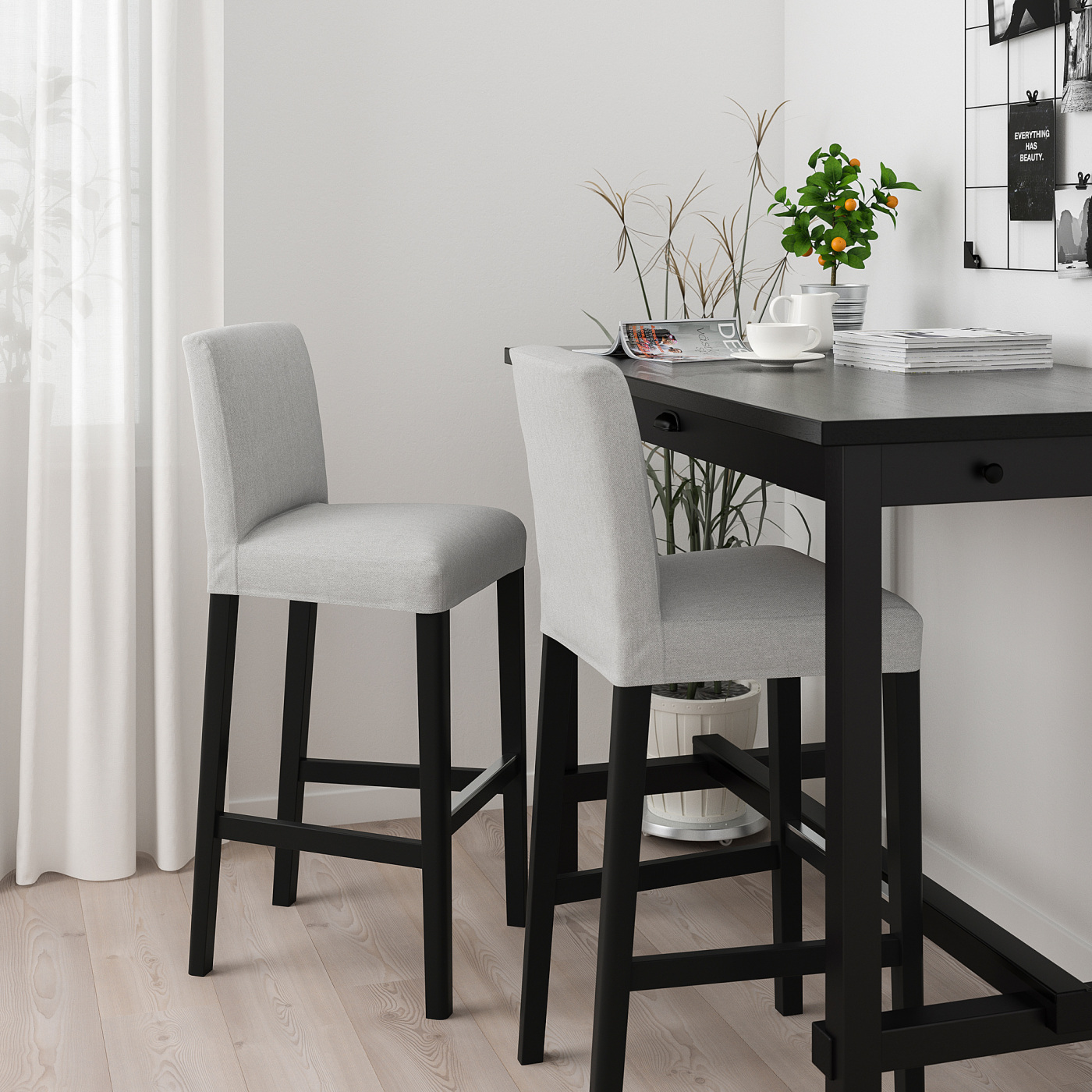 BERGMUND bar stool with backrest black/Orrsta light grey - IKEA