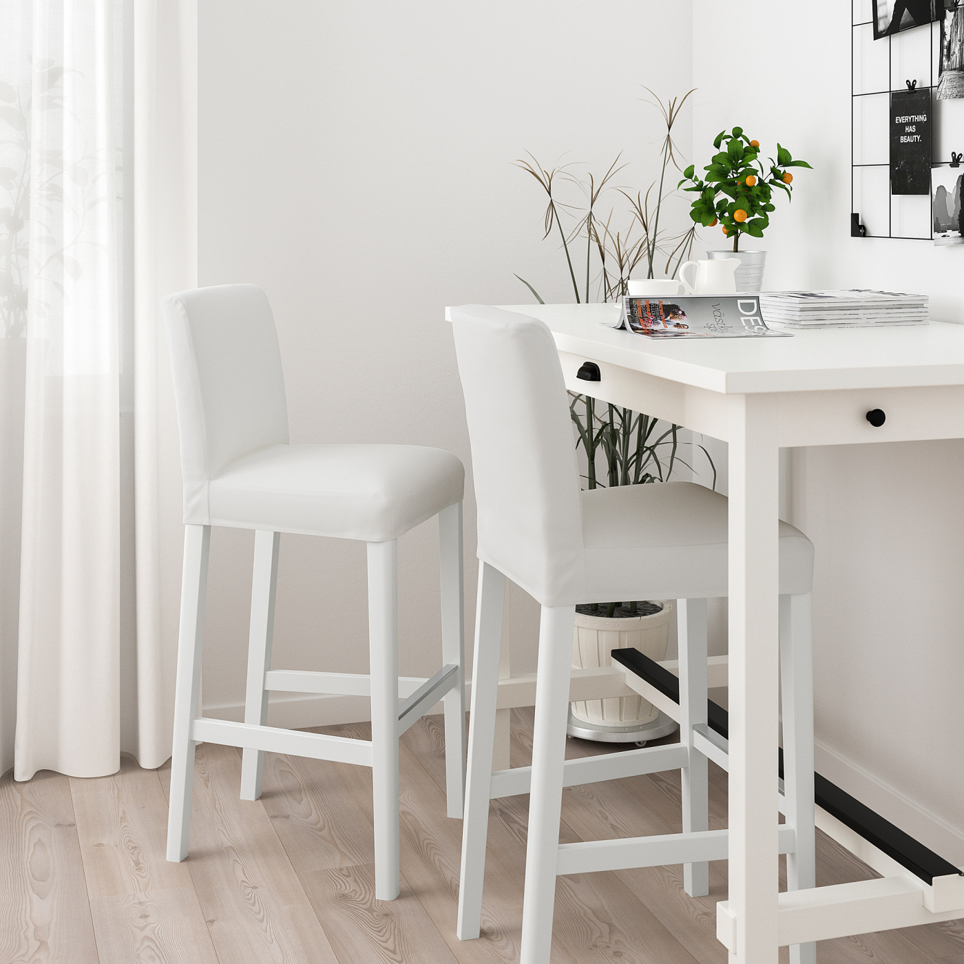 BERGMUND bar stool with backrest white/Inseros white - IKEA