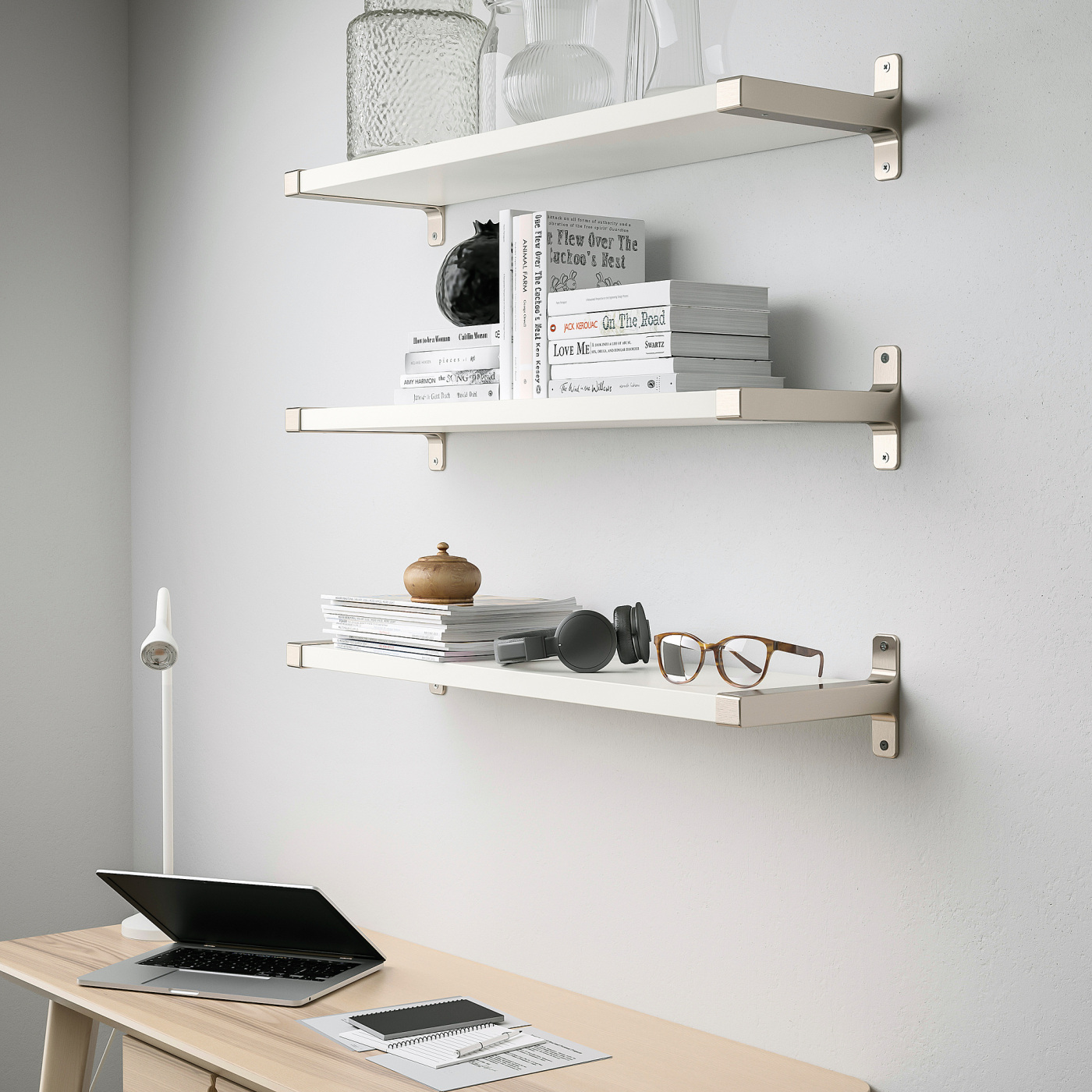 BERGSHULT / GRANHULT wall shelf combination white/nickel-plated - IKEA