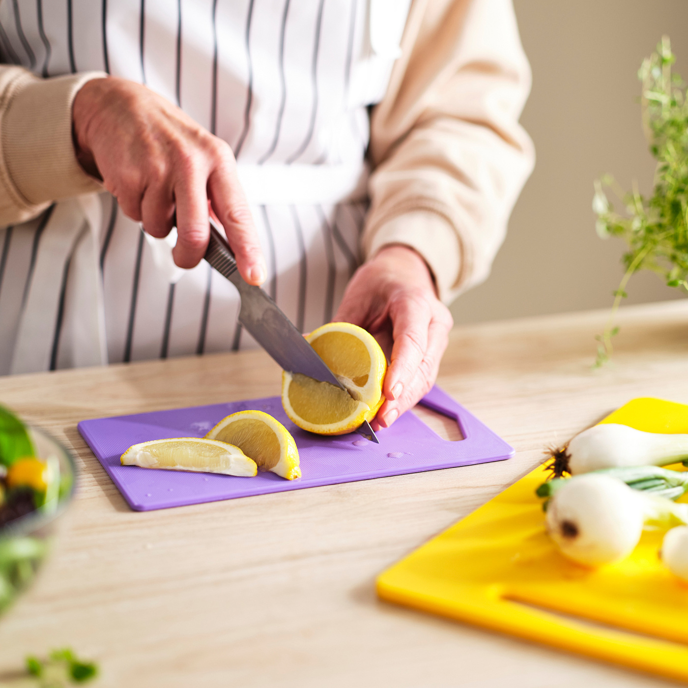 BERGTUNGA chopping board, set of 2 bright yellow/lilac - IKEA