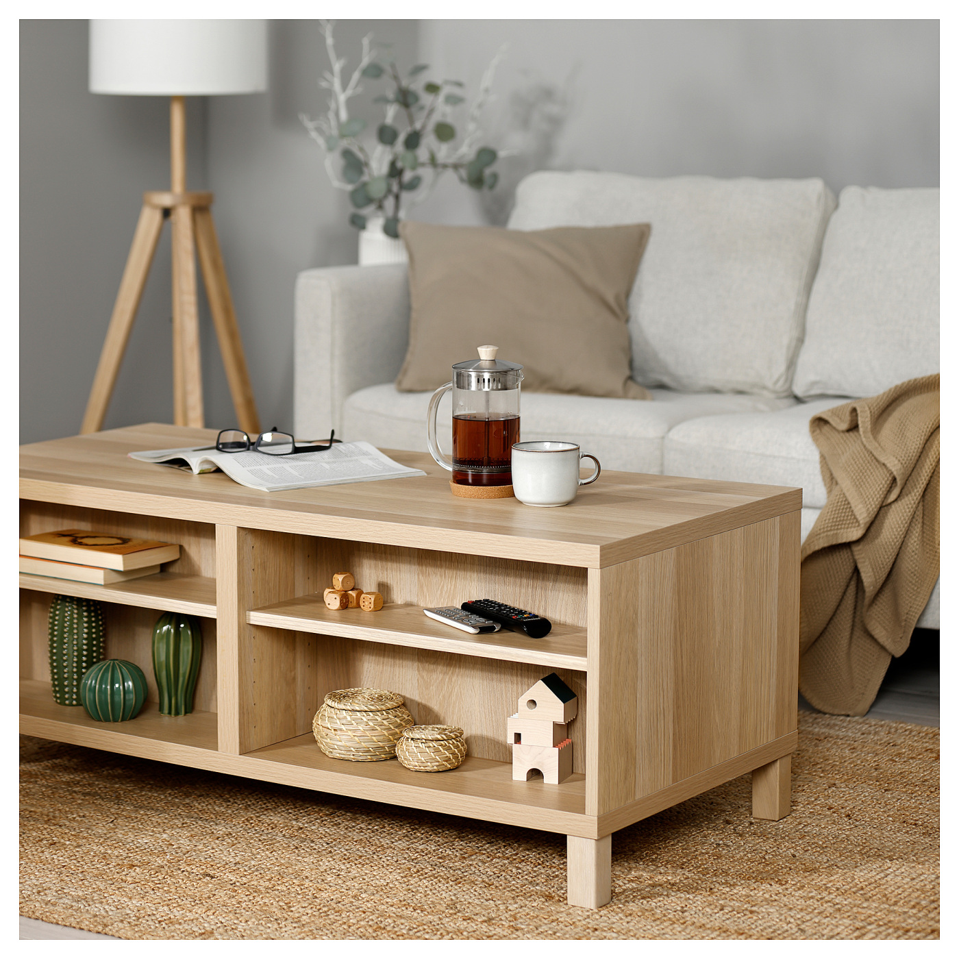 BESTÅ coffee table with doors white stained oak effect/Lappviken