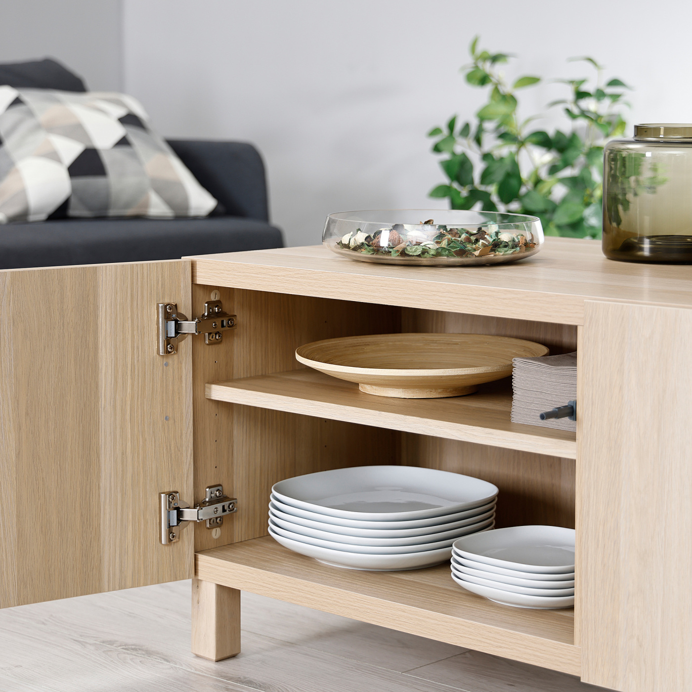BESTÅ coffee table with doors white stained oak effect/Lappviken