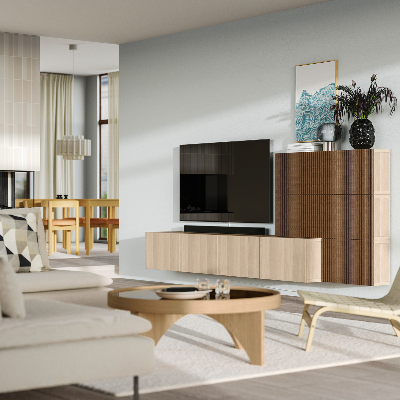 BESTÅ media storage combination white stained oak effect Lappviken