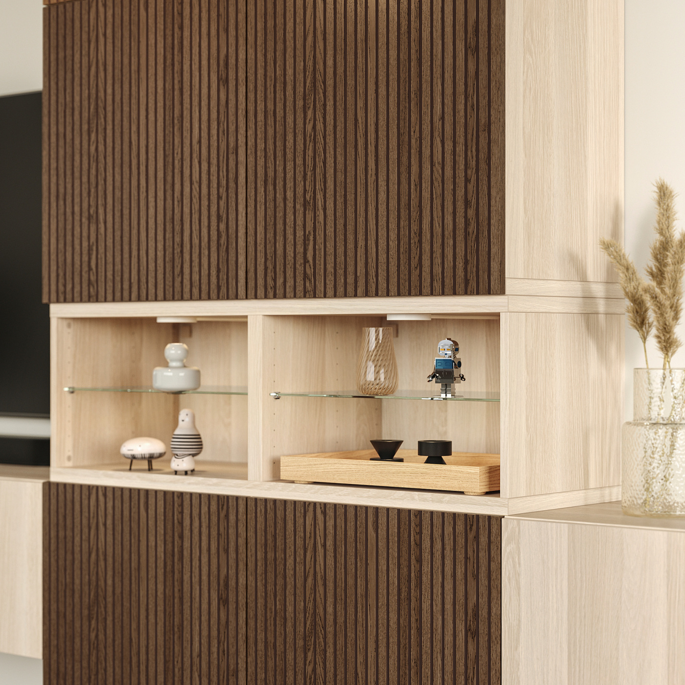 BESTÅ media storage combination white stained oak effect Lappviken
