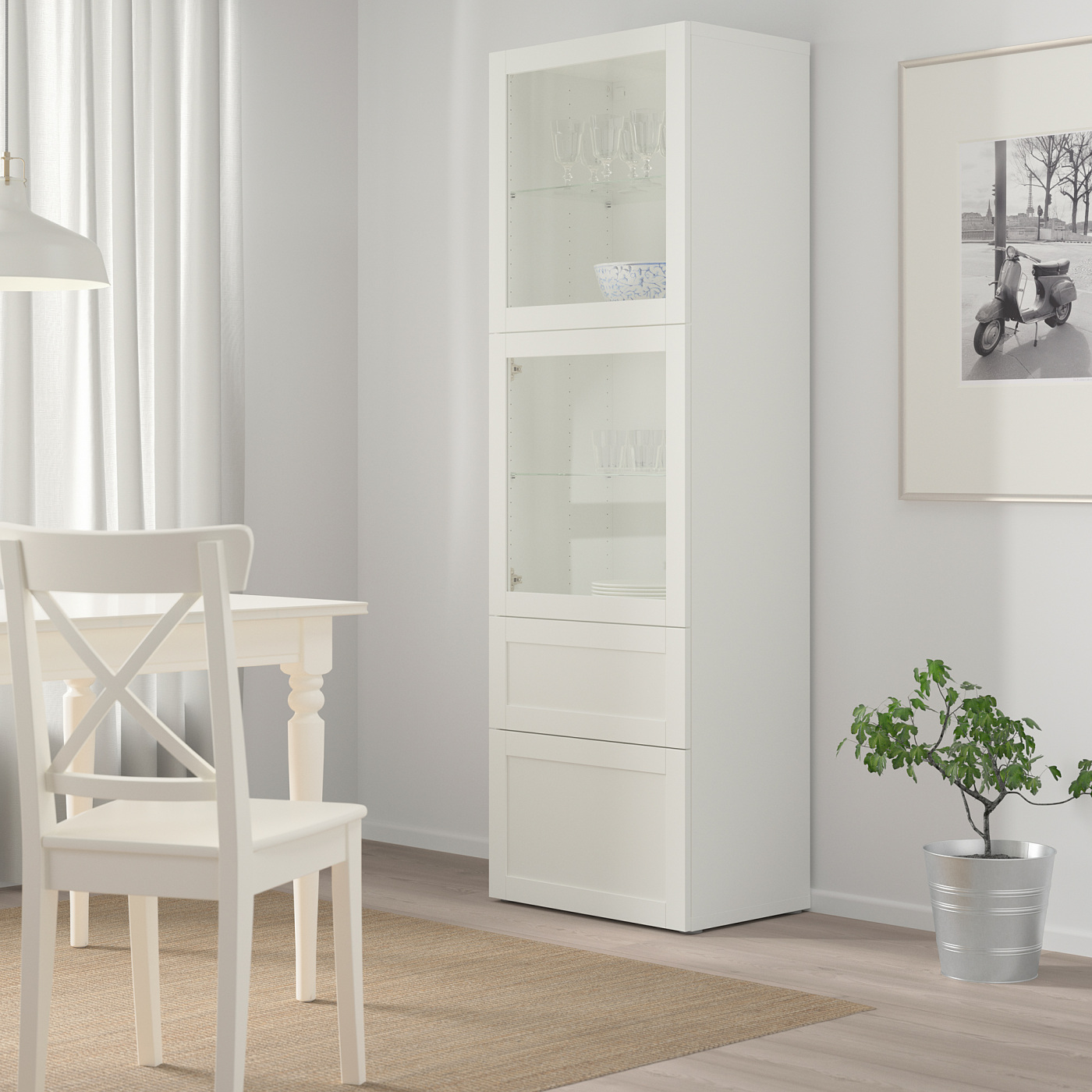 BESTÅ storage combination w glass doors white/Hanviken white clear
