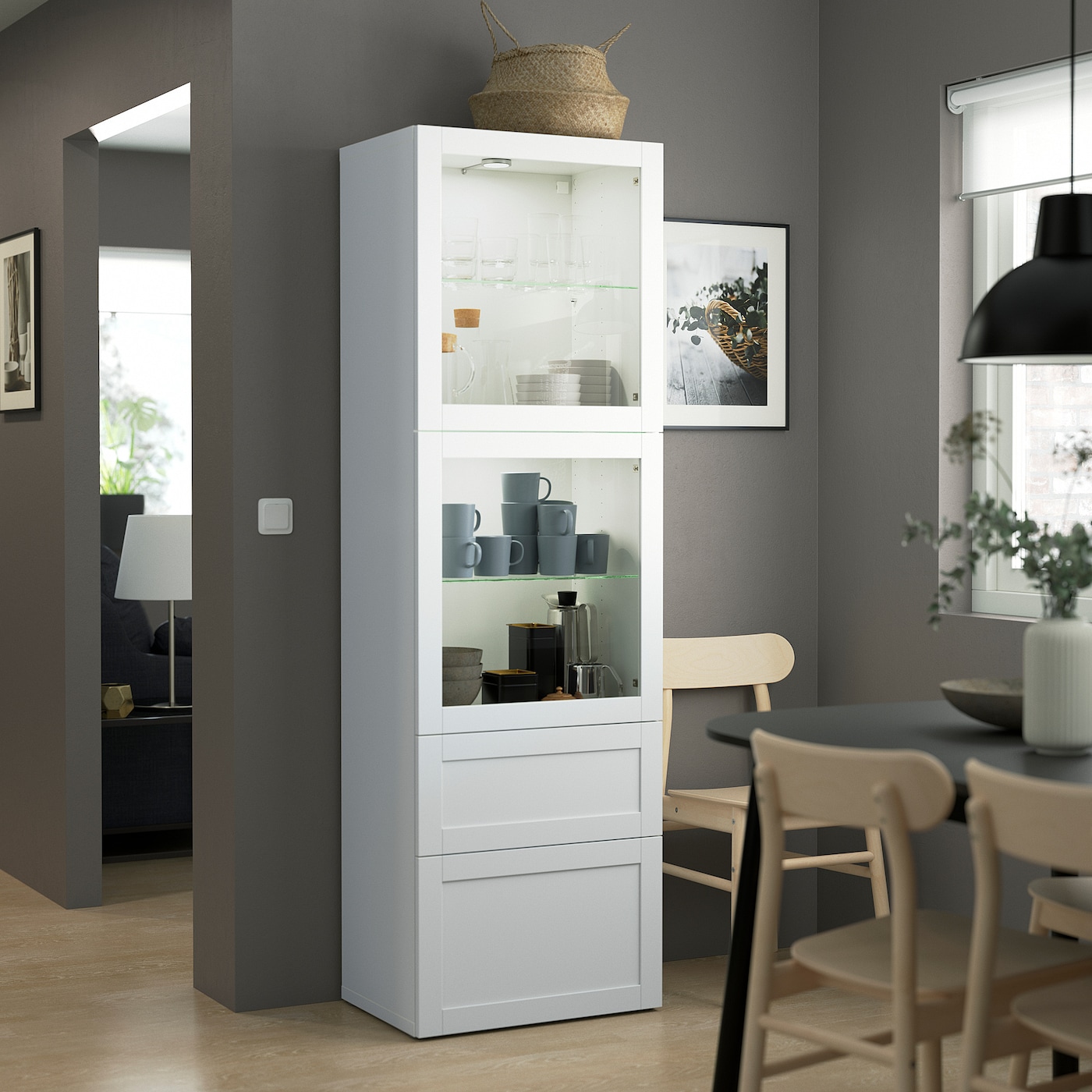 BESTÅ Storage combination w glass doors - white Lappviken/Sindvik white  clear glass 120x42x193 cm
