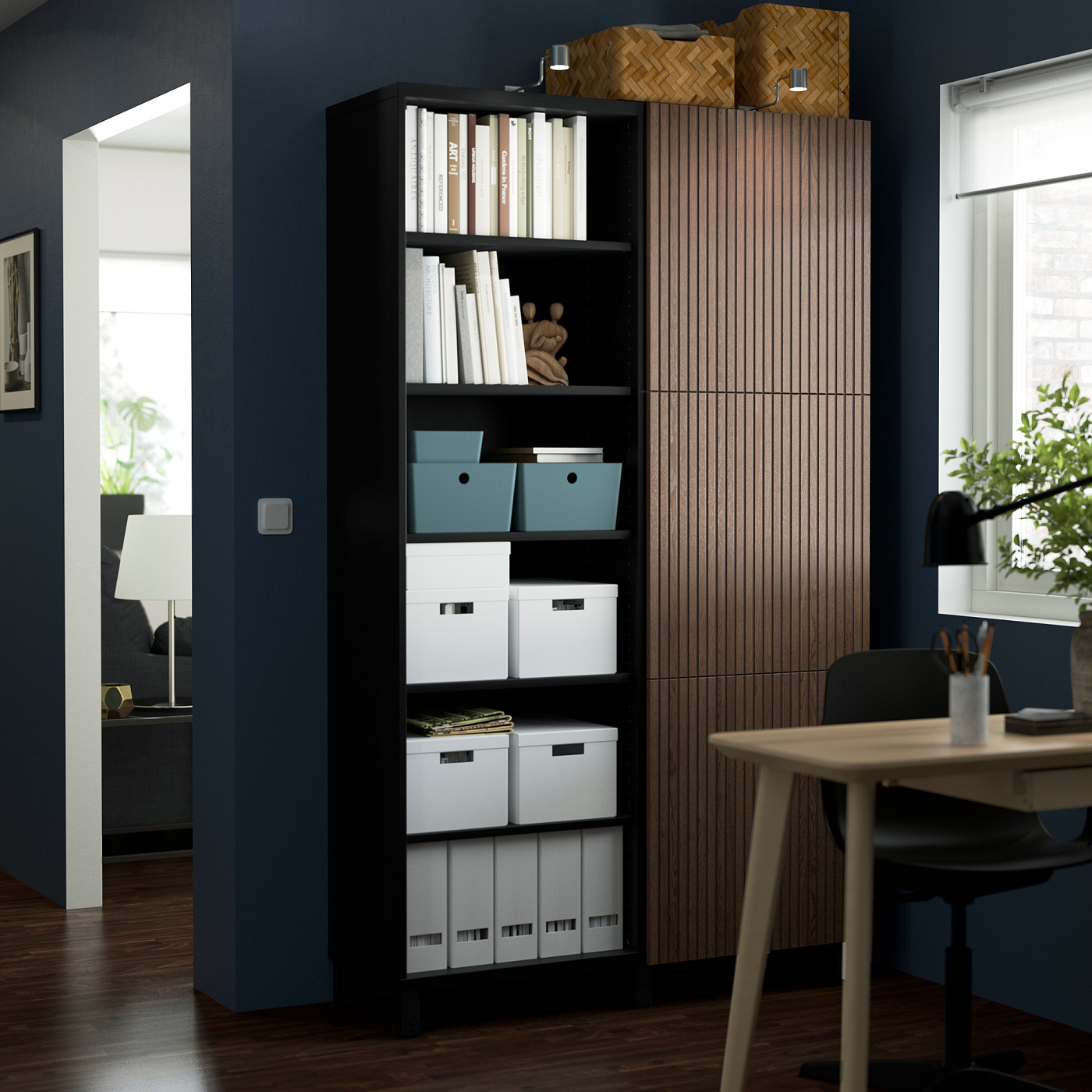 BESTÅ storage combination with doors black-brown Björköviken/brown