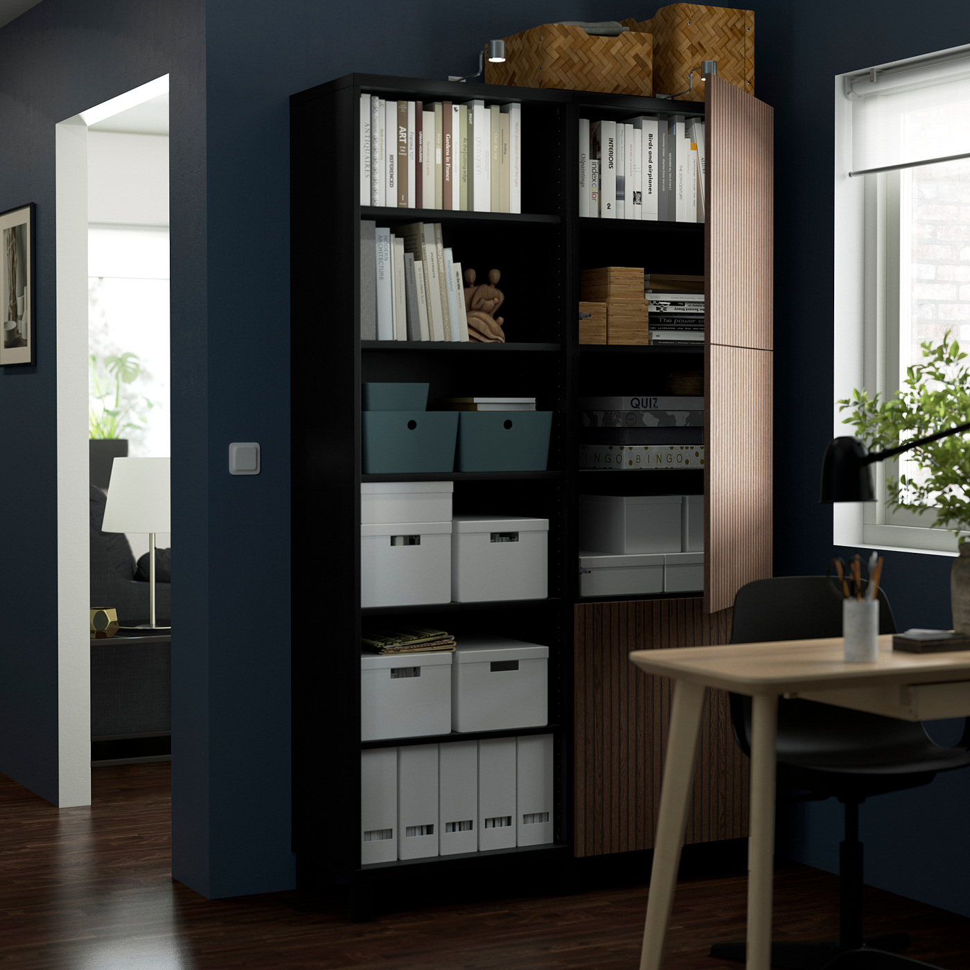 BESTÅ storage combination with doors black-brown Björköviken/brown