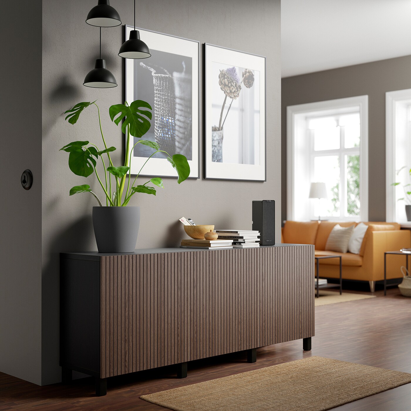 BESTÅ storage combination with doors black-brown Björköviken
