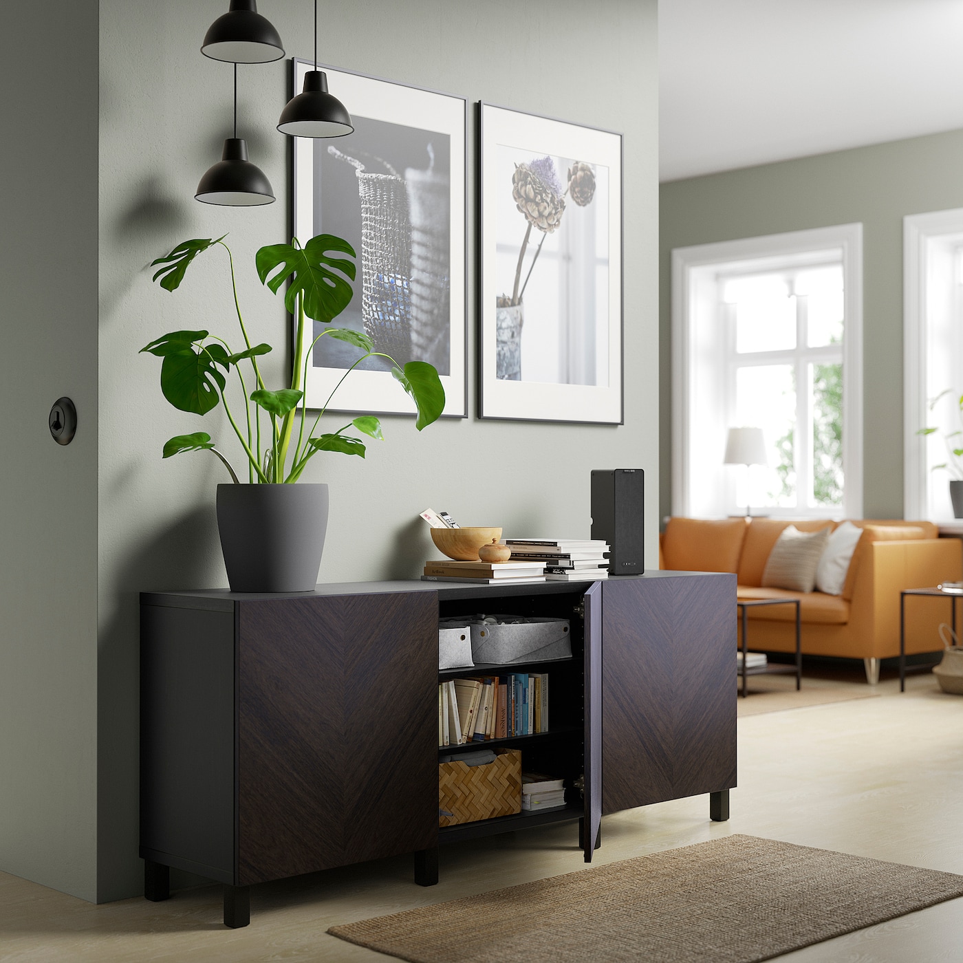 IKEA BESTA キャビネット ブラックブラウン 180x42x74 cm BESTÅ storage combination with doors black-brown Hedeviken