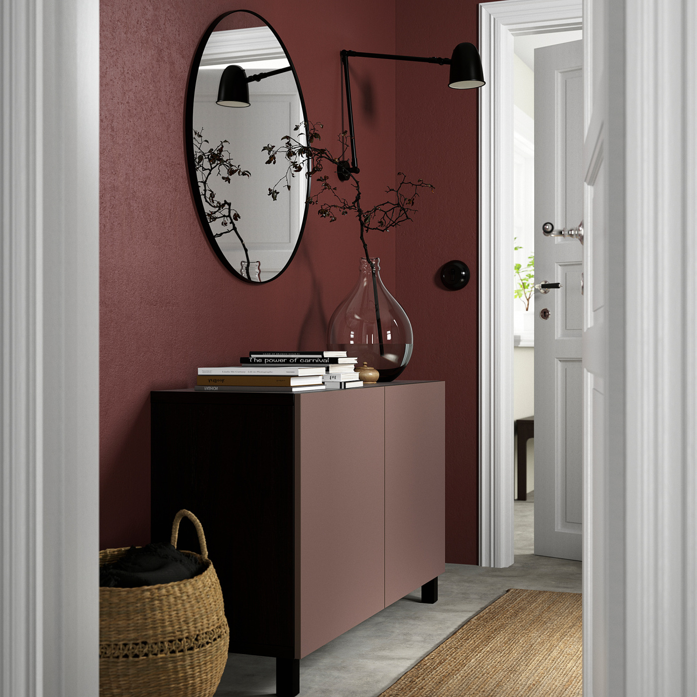 BESTÅ storage combination with doors black-brown/Hjortviken
