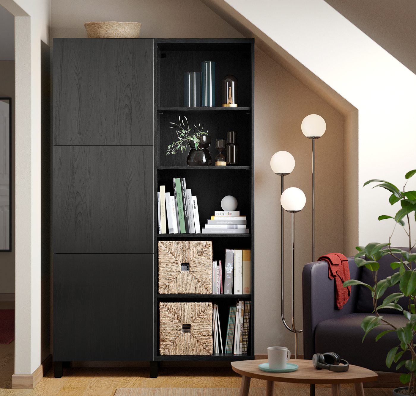 BESTÅ storage combination with doors black-brown/Lappviken