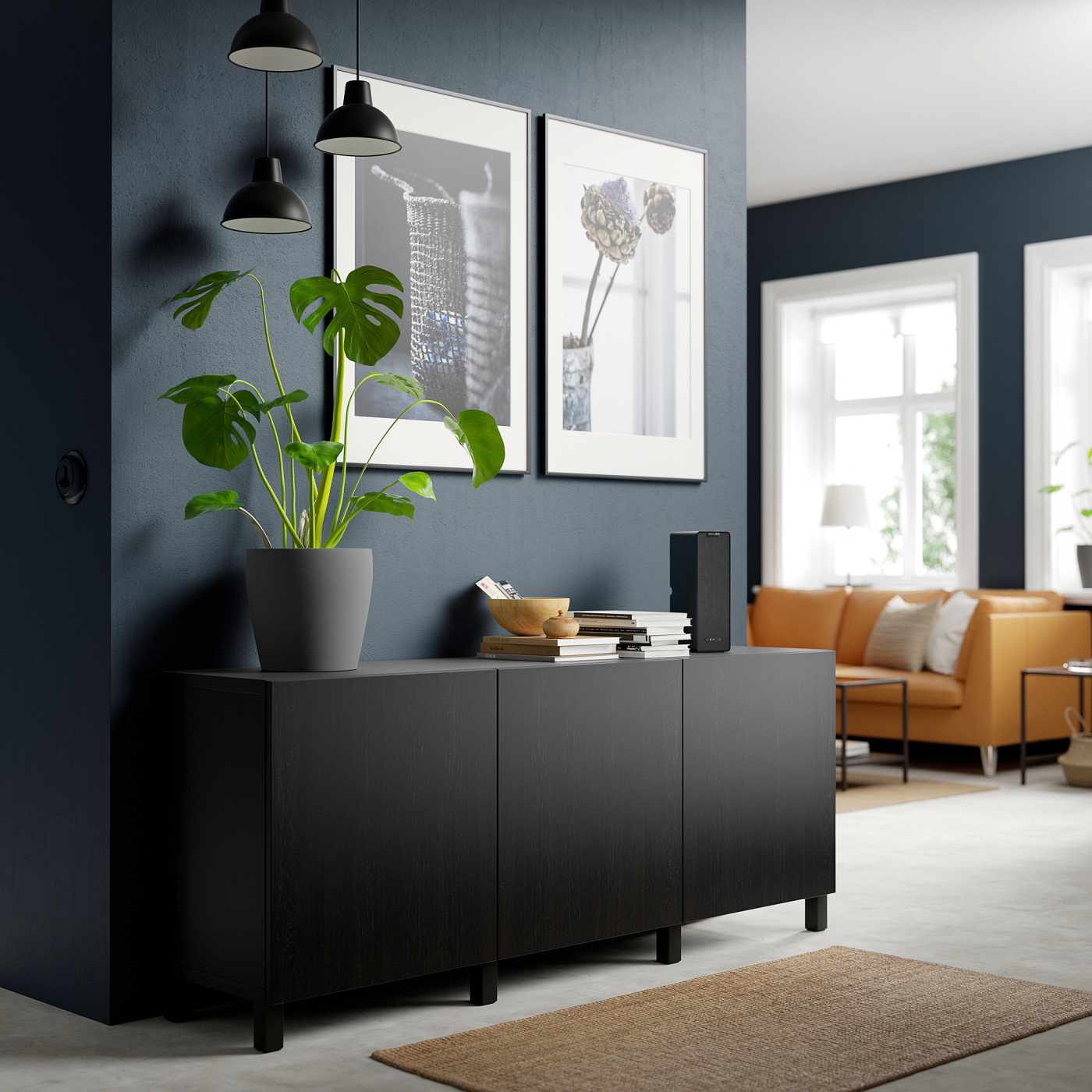 BESTÅ storage combination with doors black-brown/Lappviken