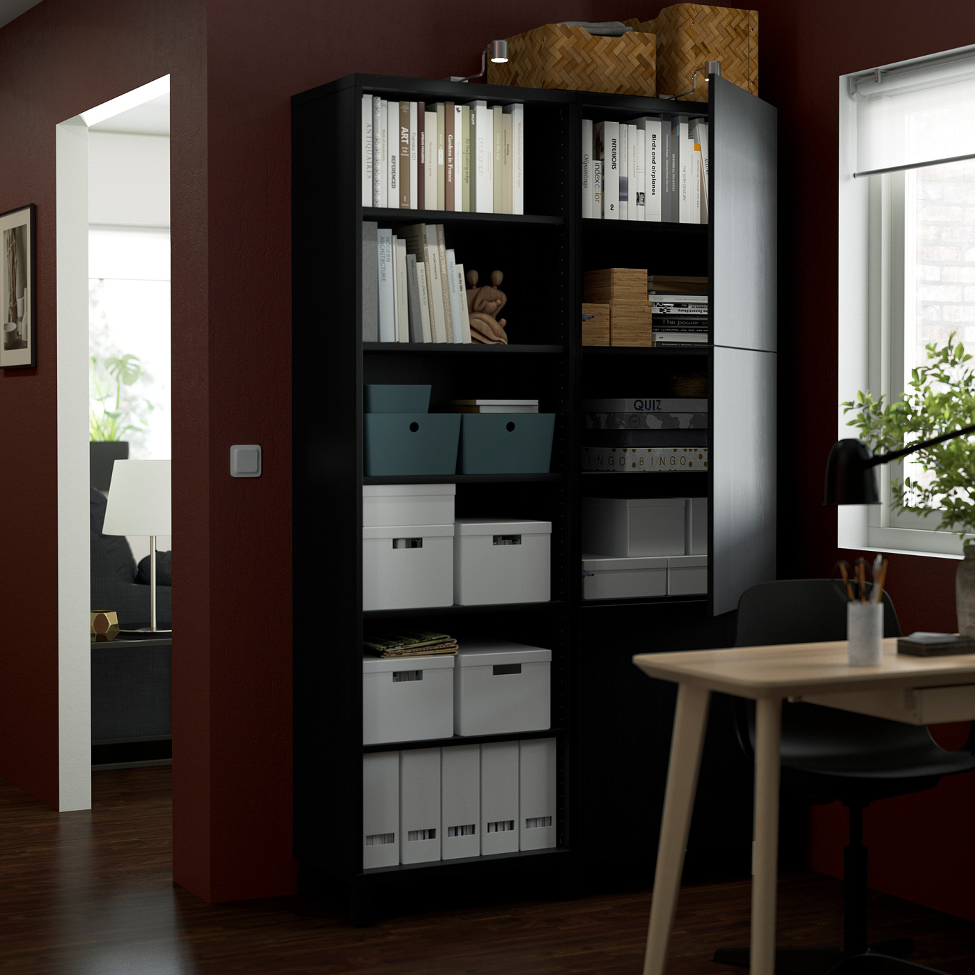 BESTÅ storage combination with doors black-brown/Lappviken