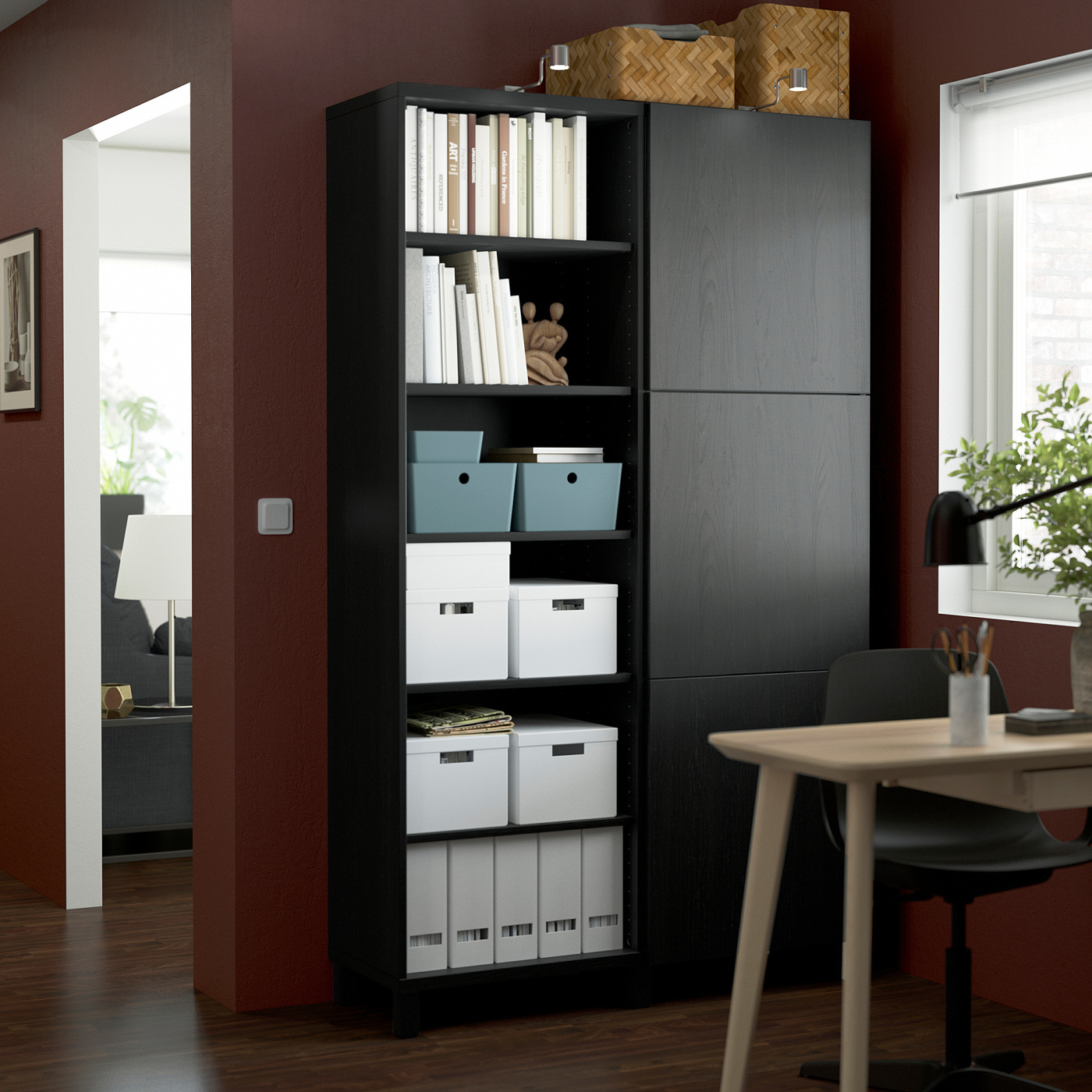 BESTÅ storage combination with doors black-brown/Lappviken