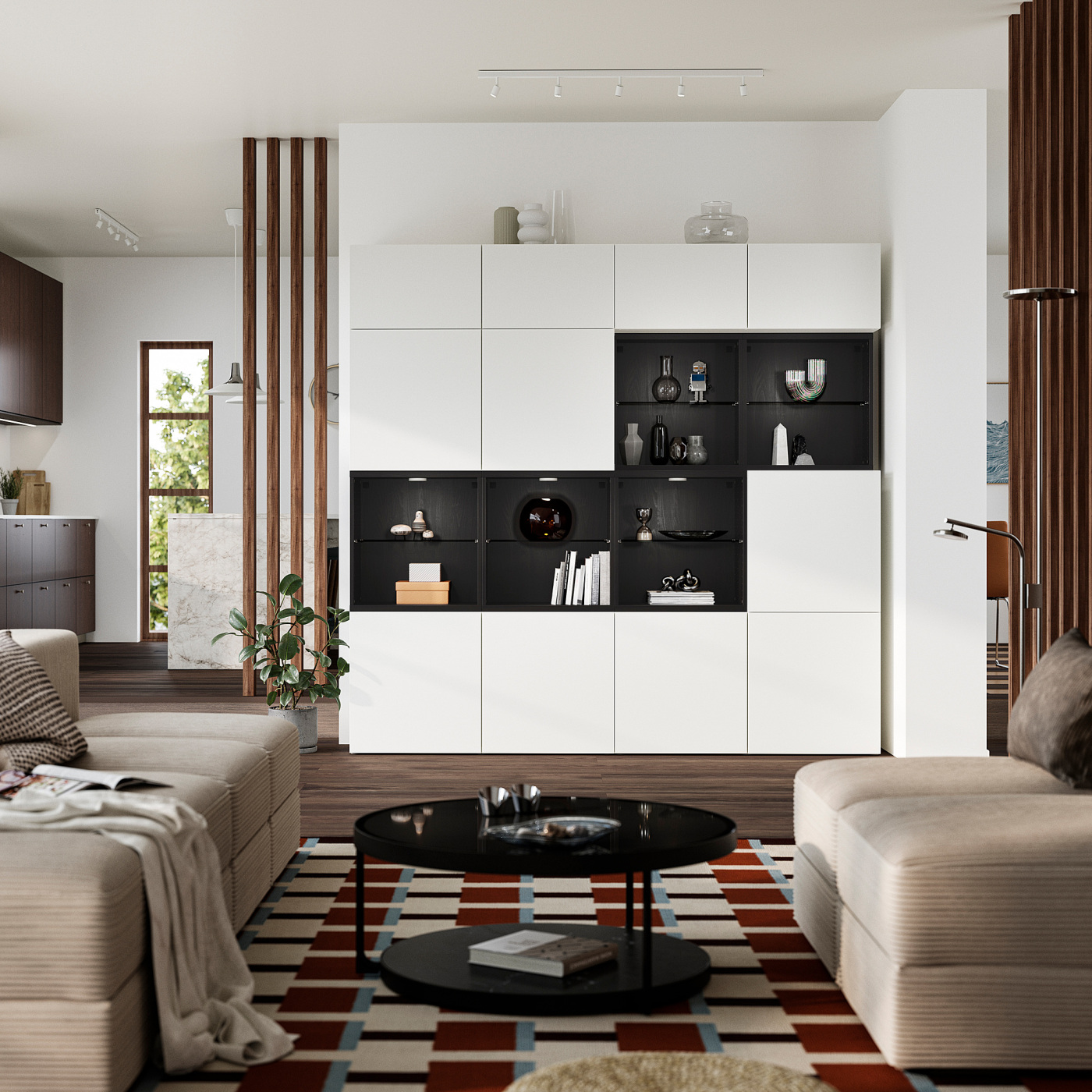 BESTÅ storage combination with doors black-brown/Lappviken white