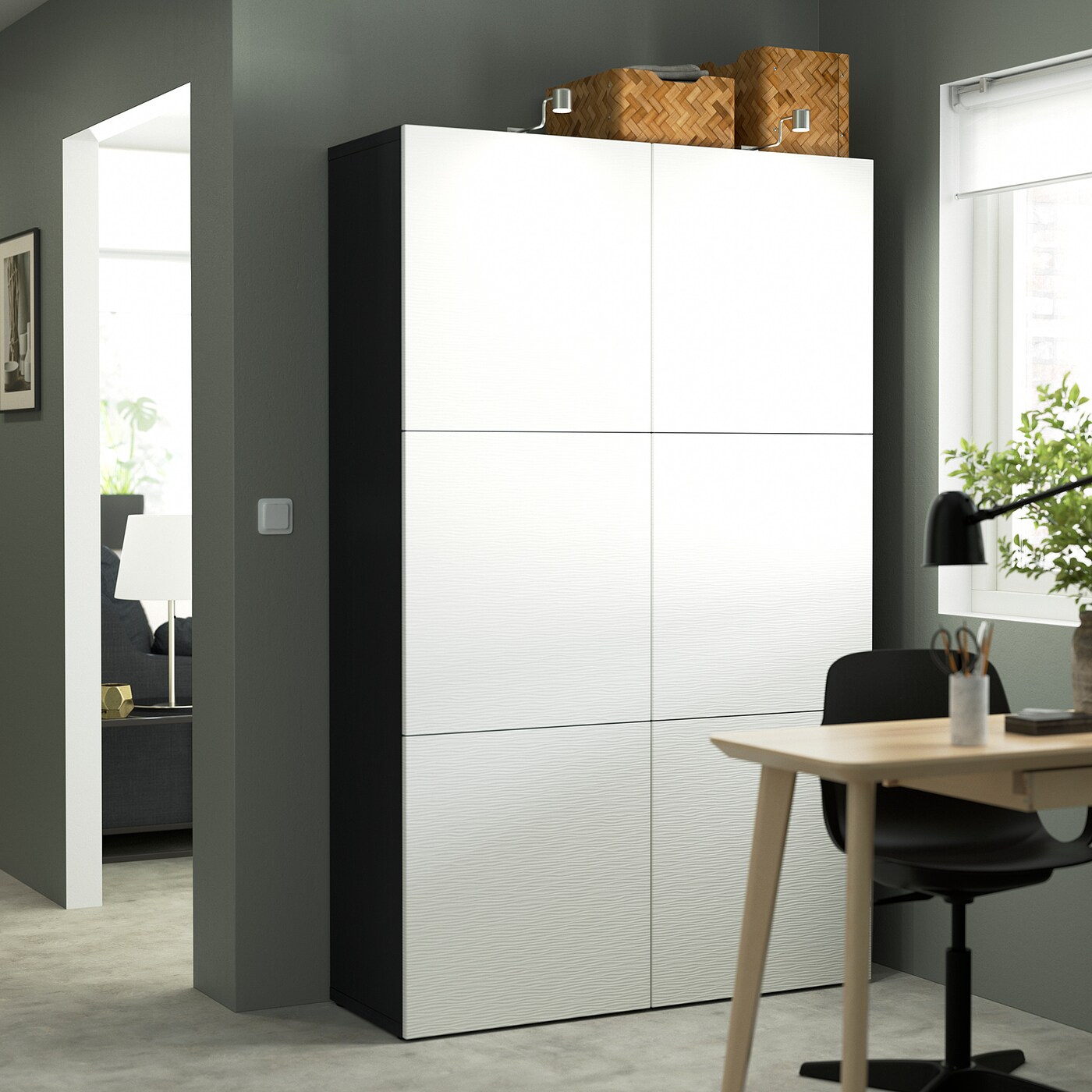 BESTÅ storage combination with doors black-brown/Laxviken white - IKEA