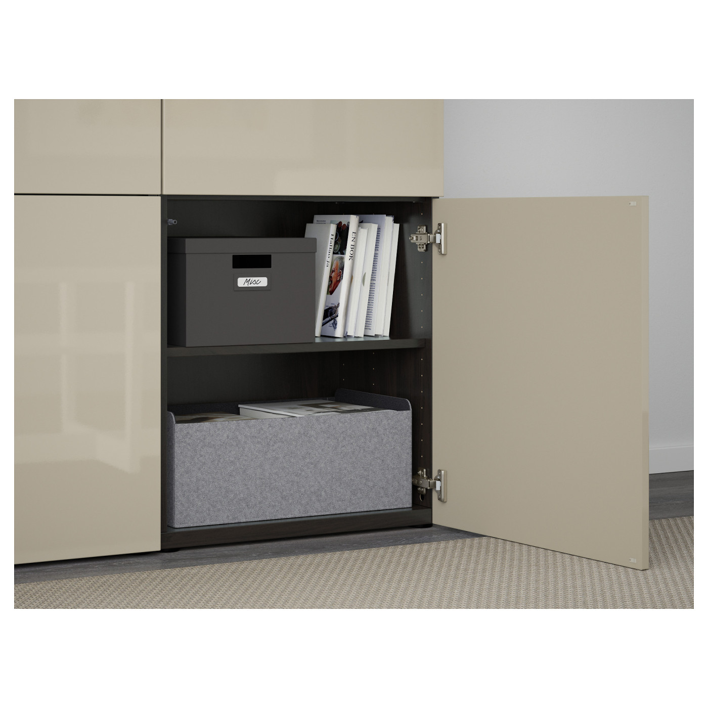 BESTÅ storage combination with doors black-brown/Selsviken high