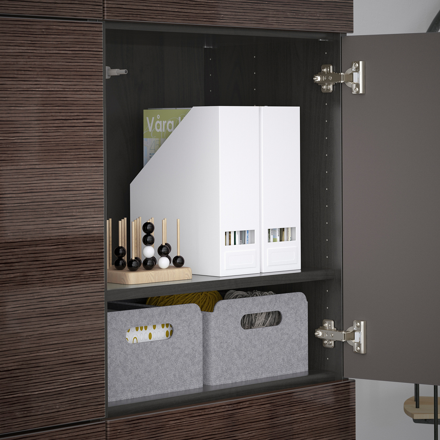 BESTÅ storage combination with doors black-brown/Selsviken high