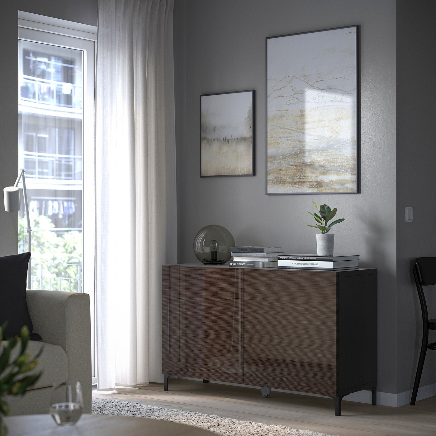 BESTÅ storage combination with doors black-brown/Hedeviken